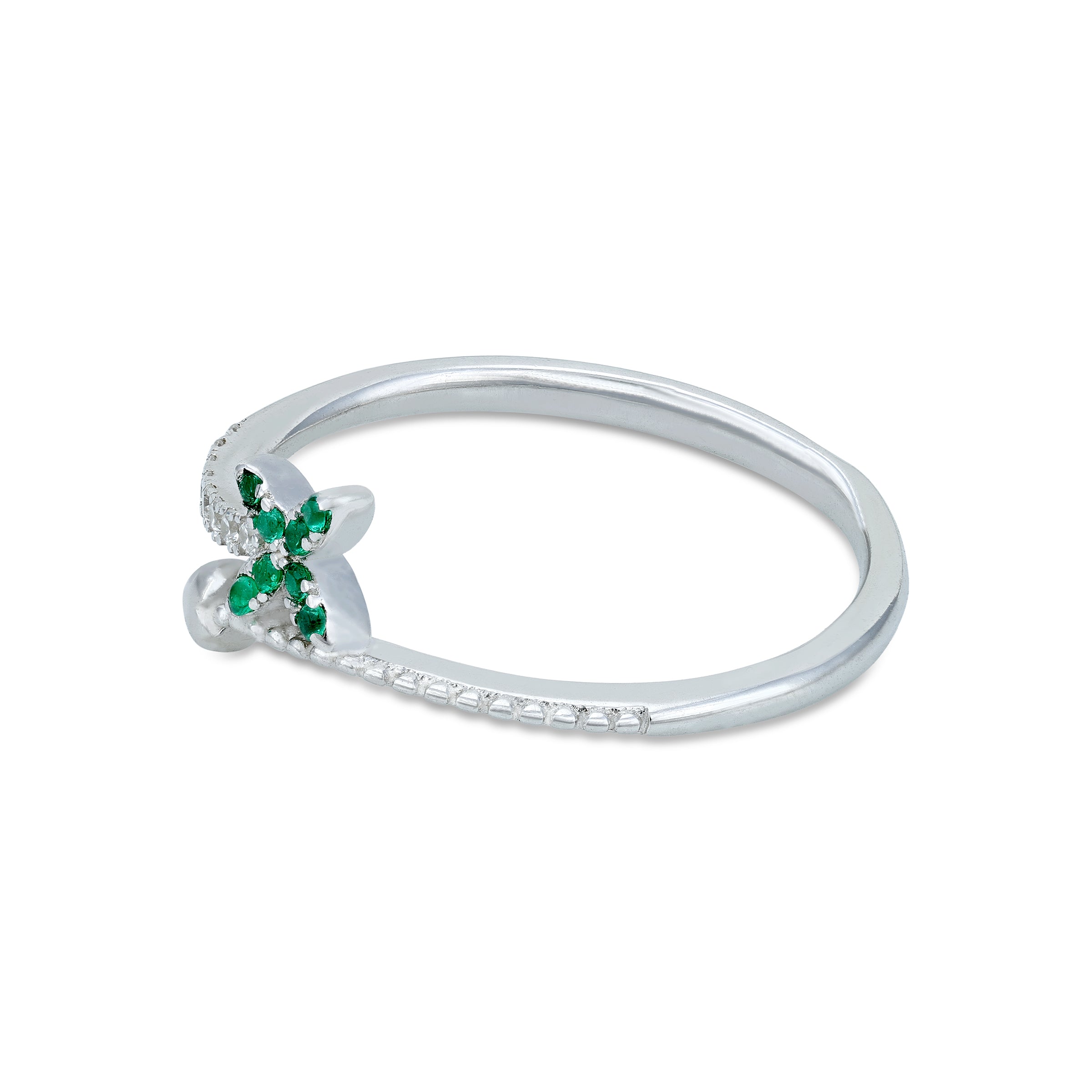 Green Butterfly Pattern 925 Sterling Silver Heart Overlap Ring for Women