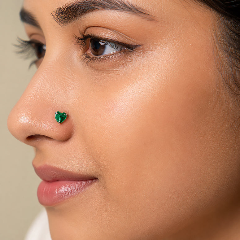 Green Crystal Heart Bliss 925 Sterling Silver Nosepin
