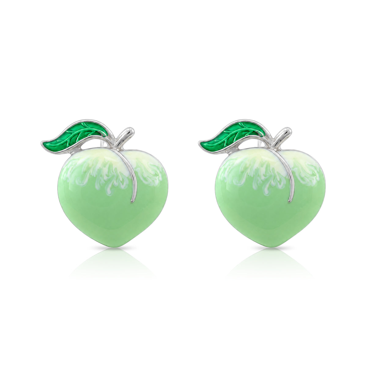 Green Peach Charm 925 Sterling Silver Stud for Kids