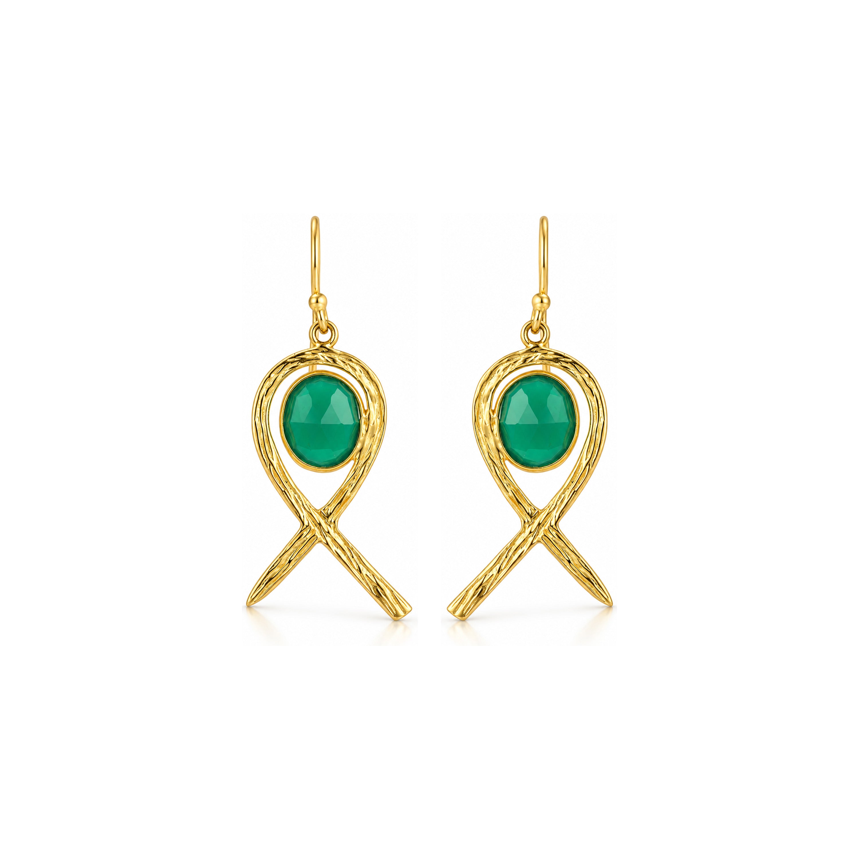 Green Stone Loop 925 Sterling Silver Earrings