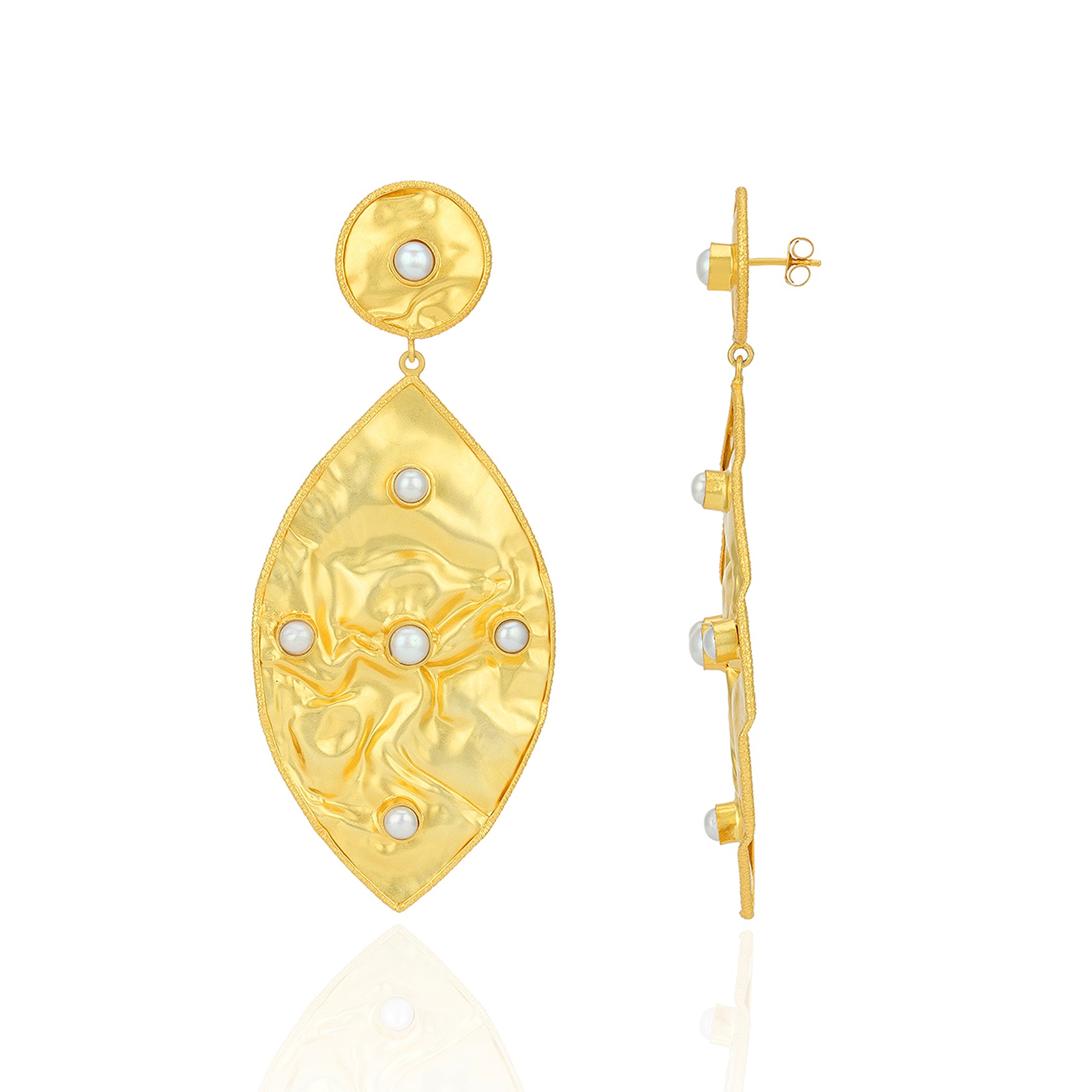 Hammered Gold Pearl Drop Earrings