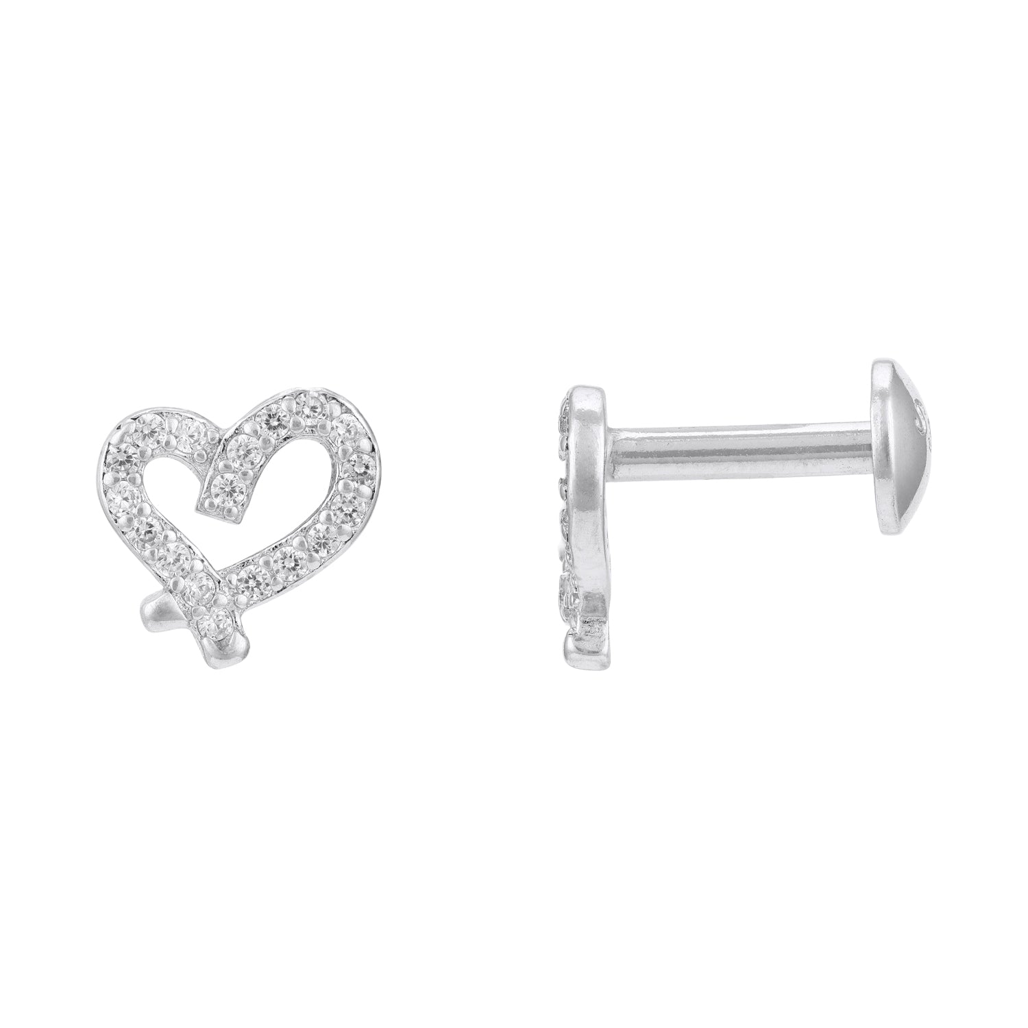 Heart Charm Accent 925 Sterling Silver Earrings for Women