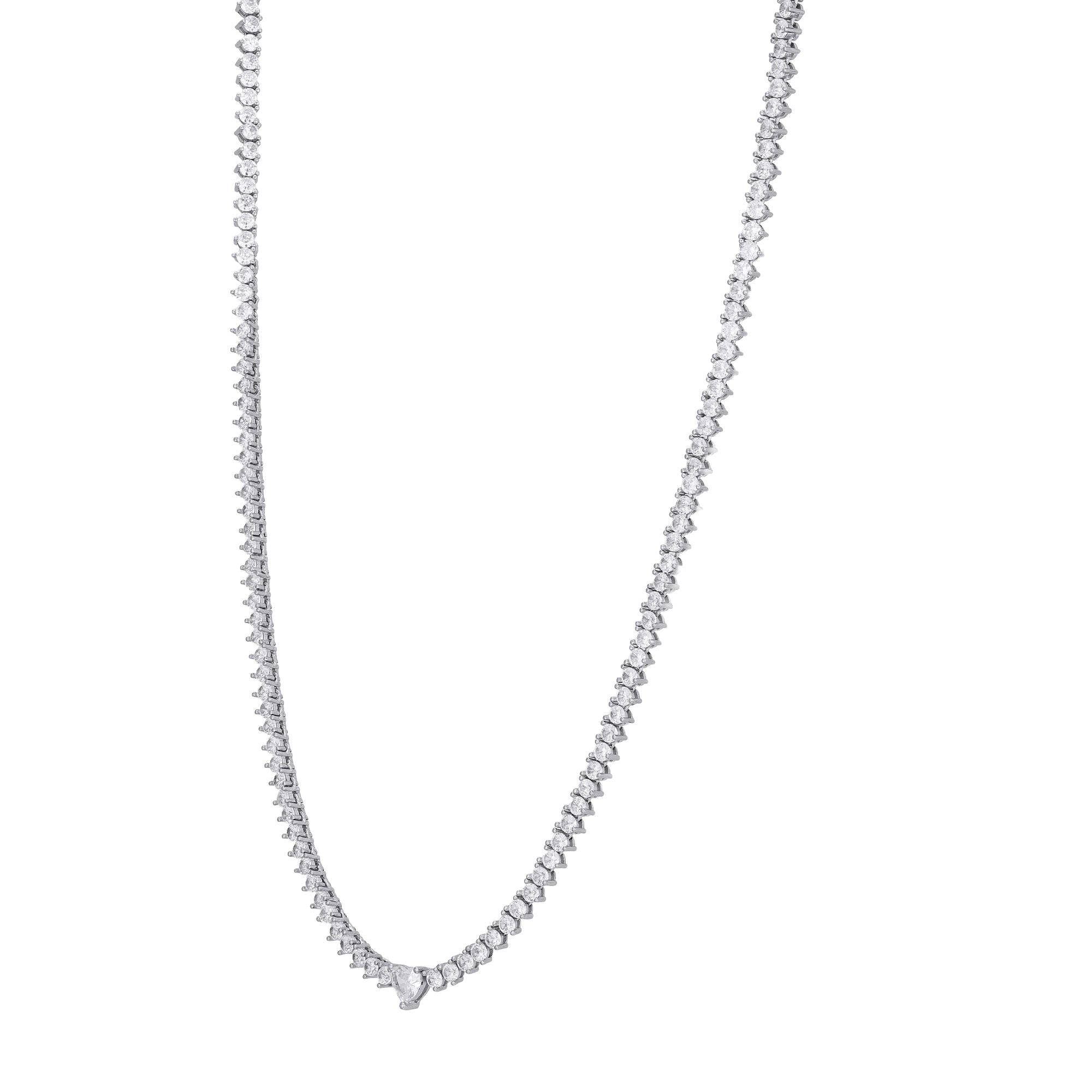 Heart Drop Stone-Set Silver Necklace