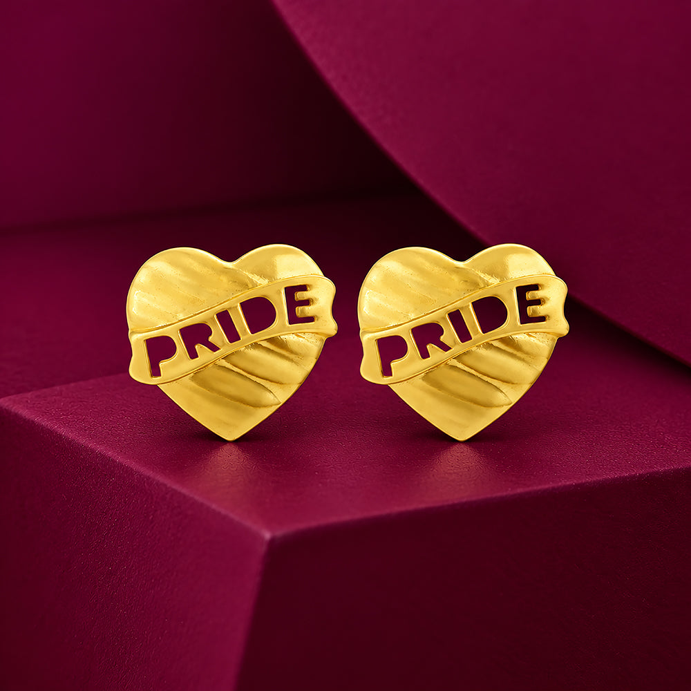 Heart Shaped 925 Pride Engraved Gold Plated Studs