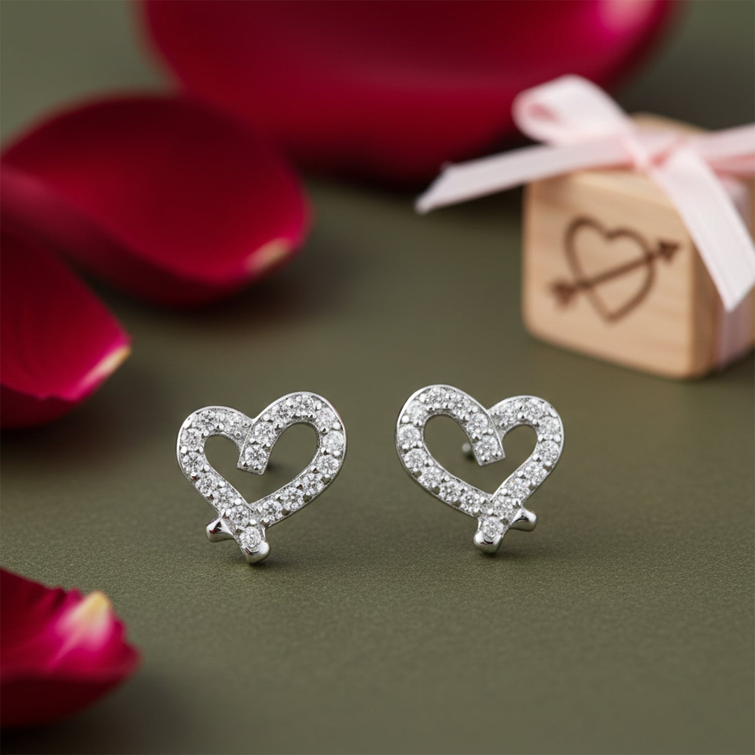 Heart Charm Accent 925 Sterling Silver Earrings for Women