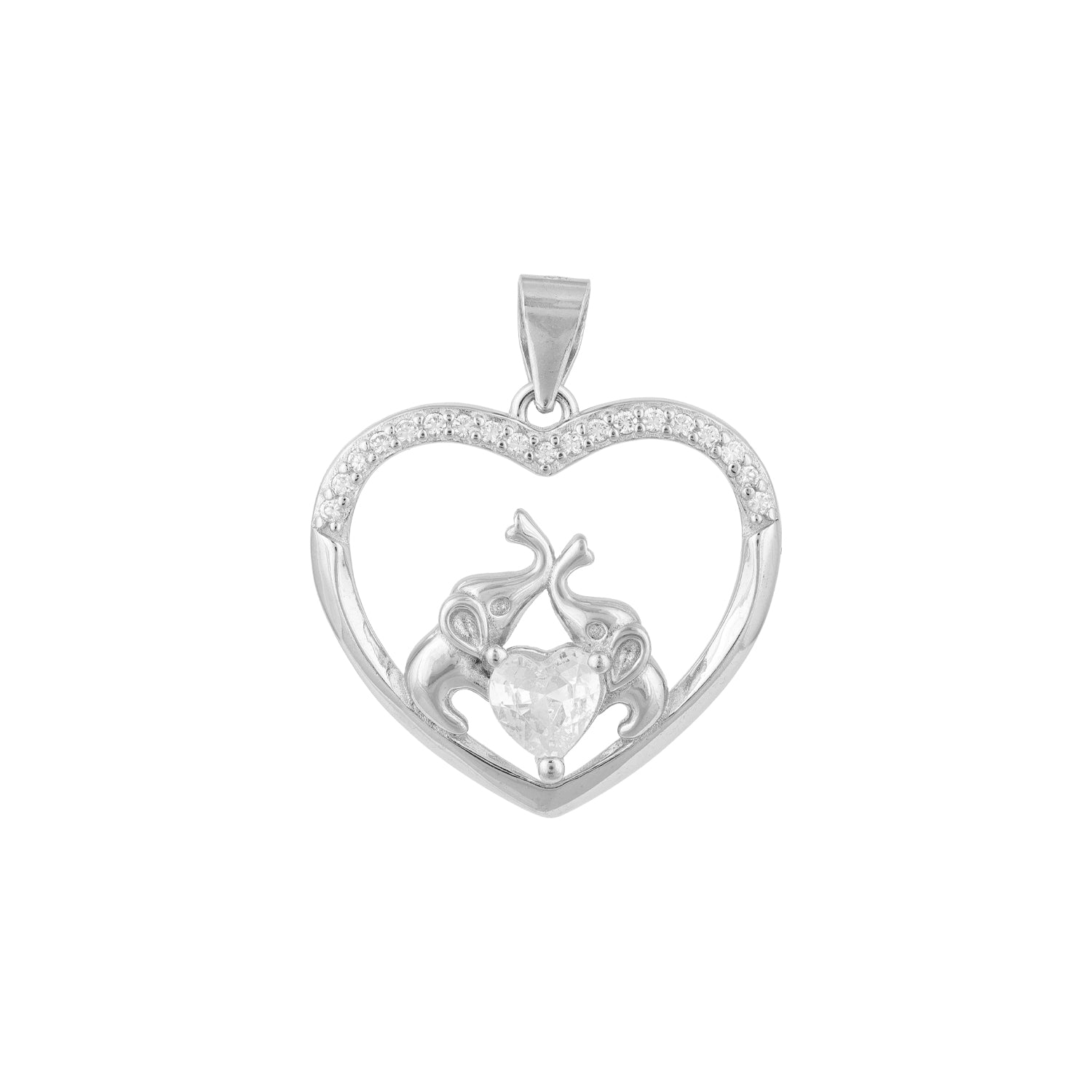 Silver pendant with heart design on a white background