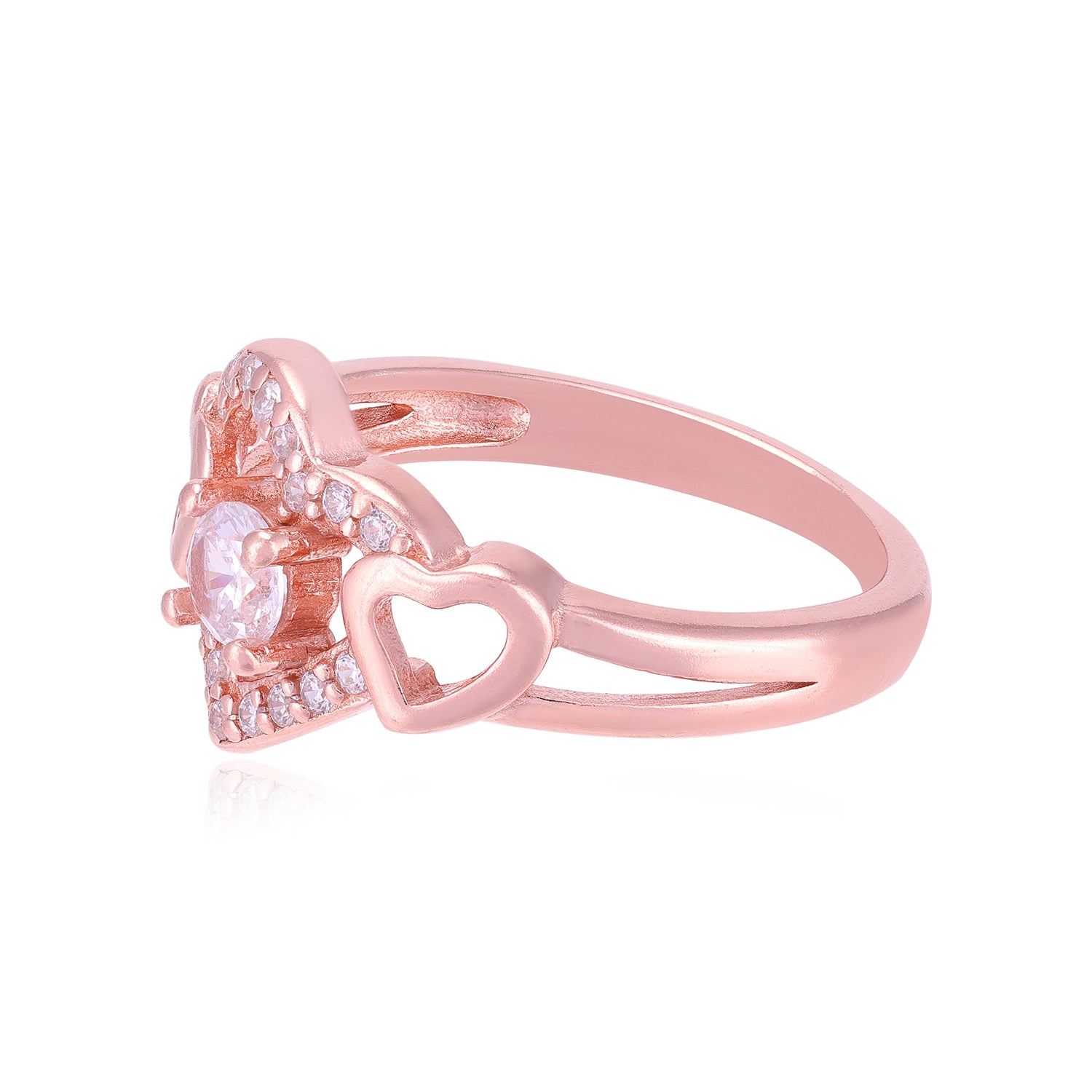 Heart Engraved Side Rose Gold Plated Shimmering Heart Rings