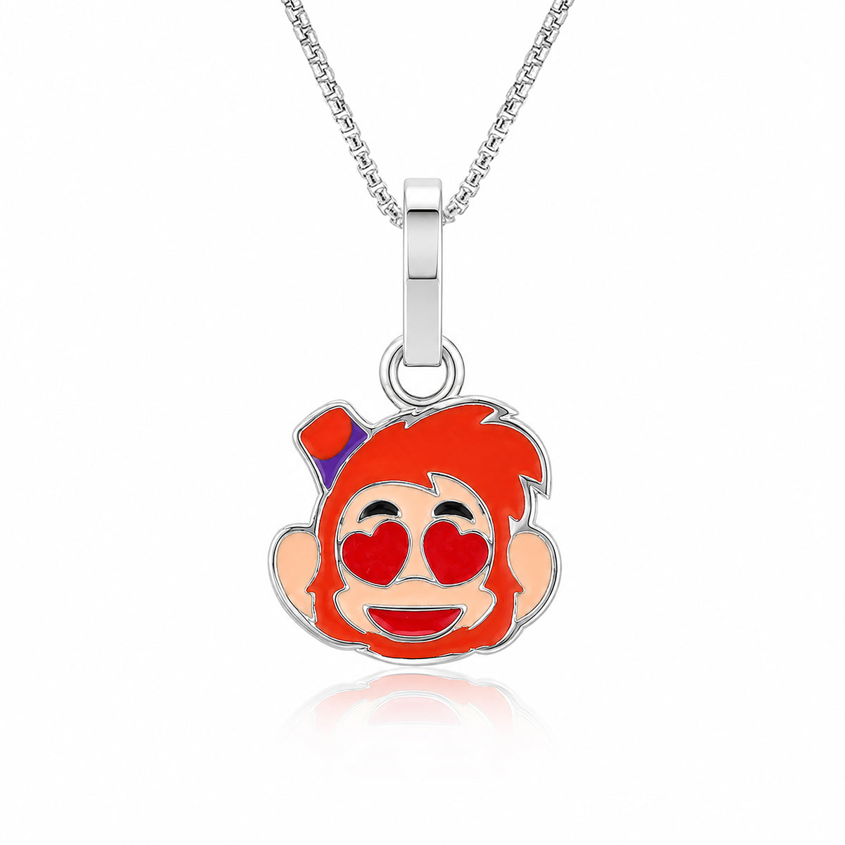 Heart Eyes Monkey Enamel Sterling Silver Pendant