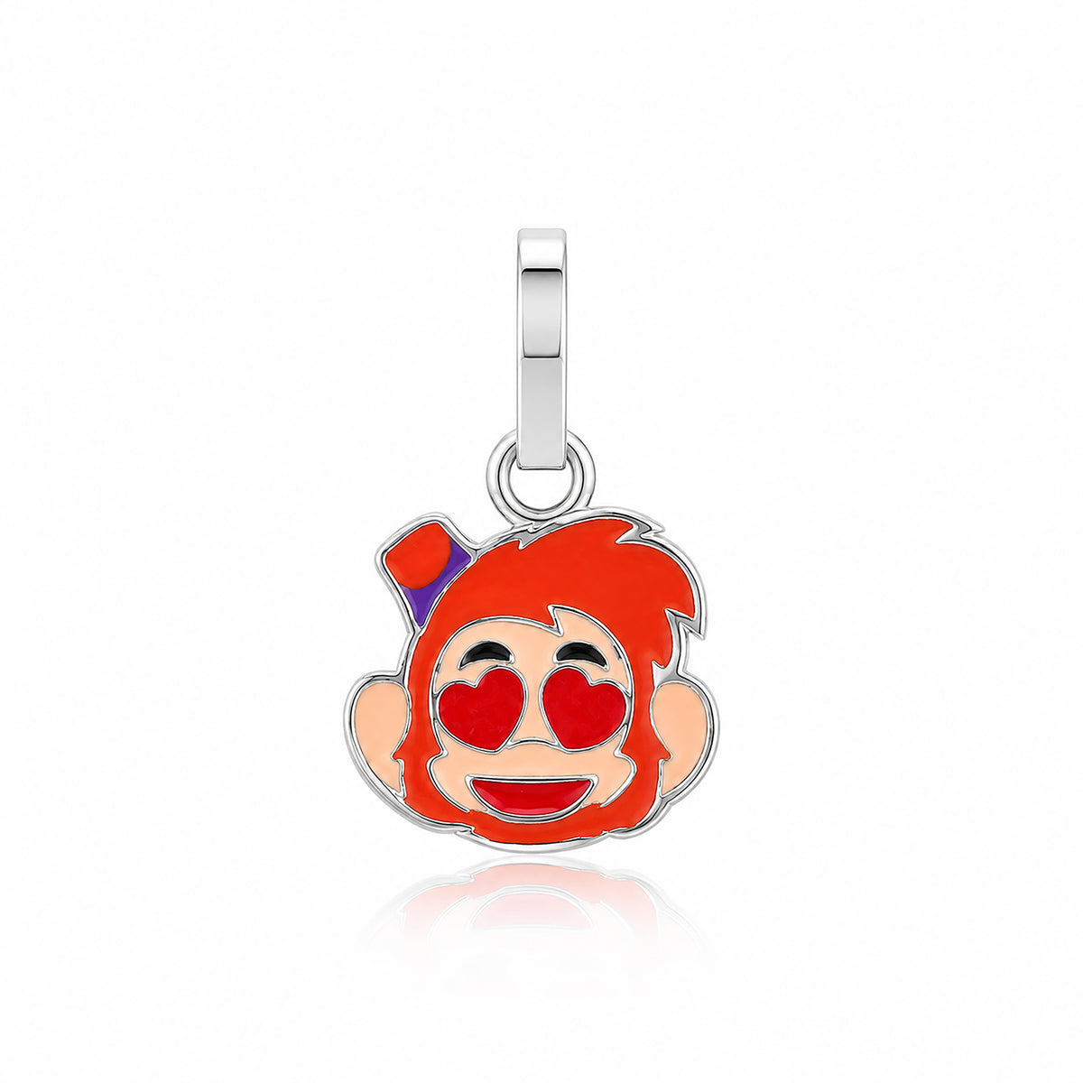 Heart Eyes Monkey Enamel Sterling Silver Pendant