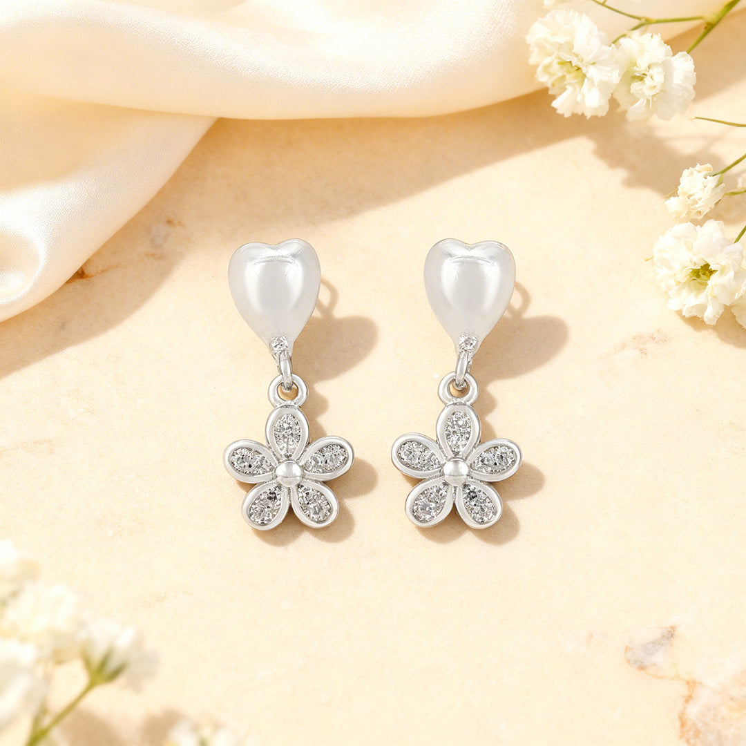 Heart Floral Dangle 925 Sterling Silver Earrings for Women