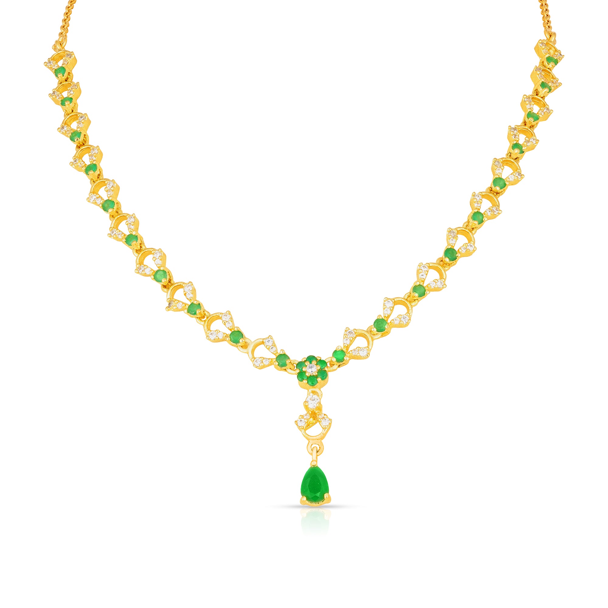 Heart Link Floral Drop 925 Sterling Silver Necklace for Women