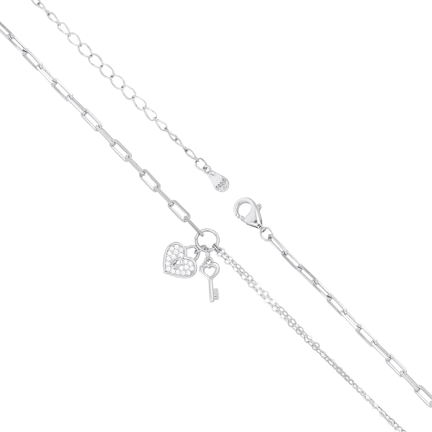 Heart Lock and Key Charm Silver Bracelet