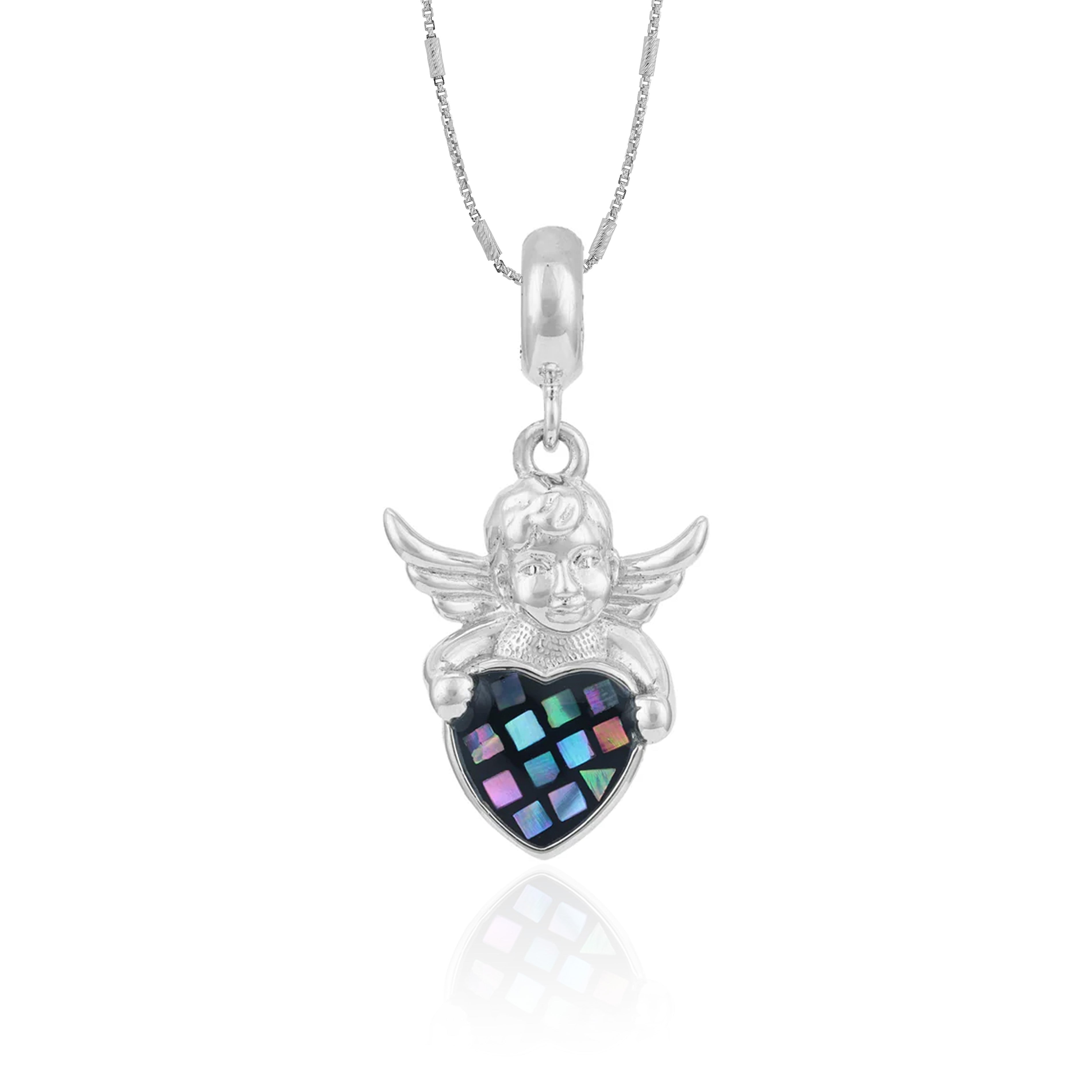 Heavenly Angel 925 Sterling Silver Mosaic Heart Pendant