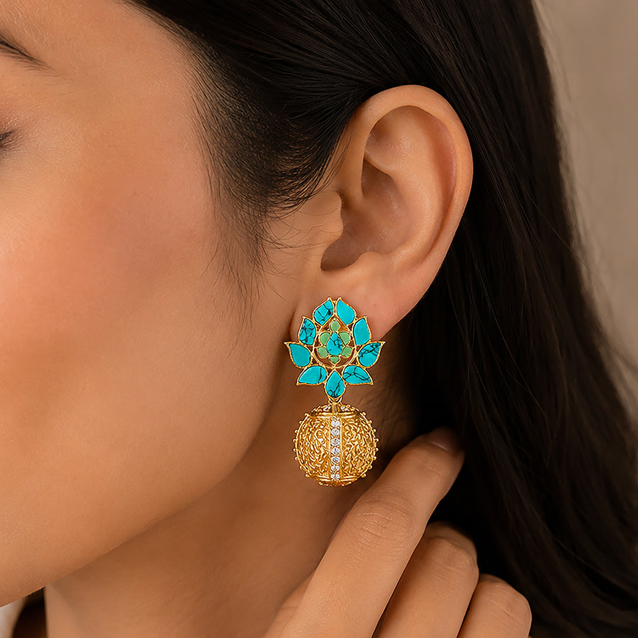 Heritage Turquaoise Lotus Radiance 925 Sterling Silver Classic Earrings