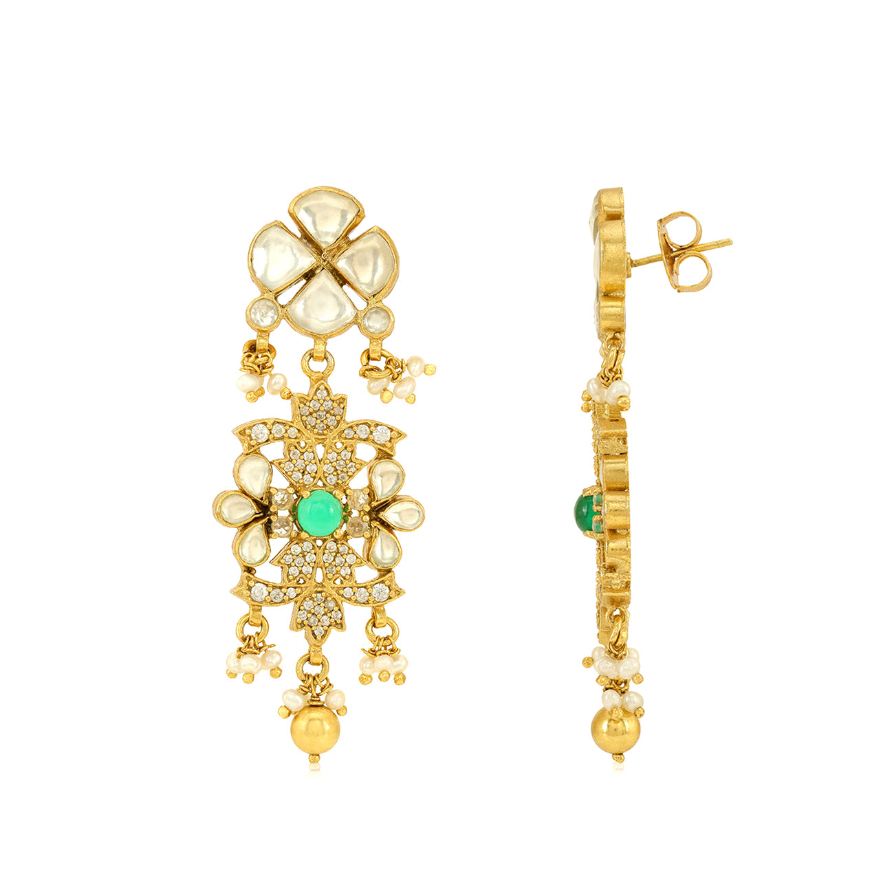 Heritage Kundan Elegance 925 Sterling Silver Pearl Earrings