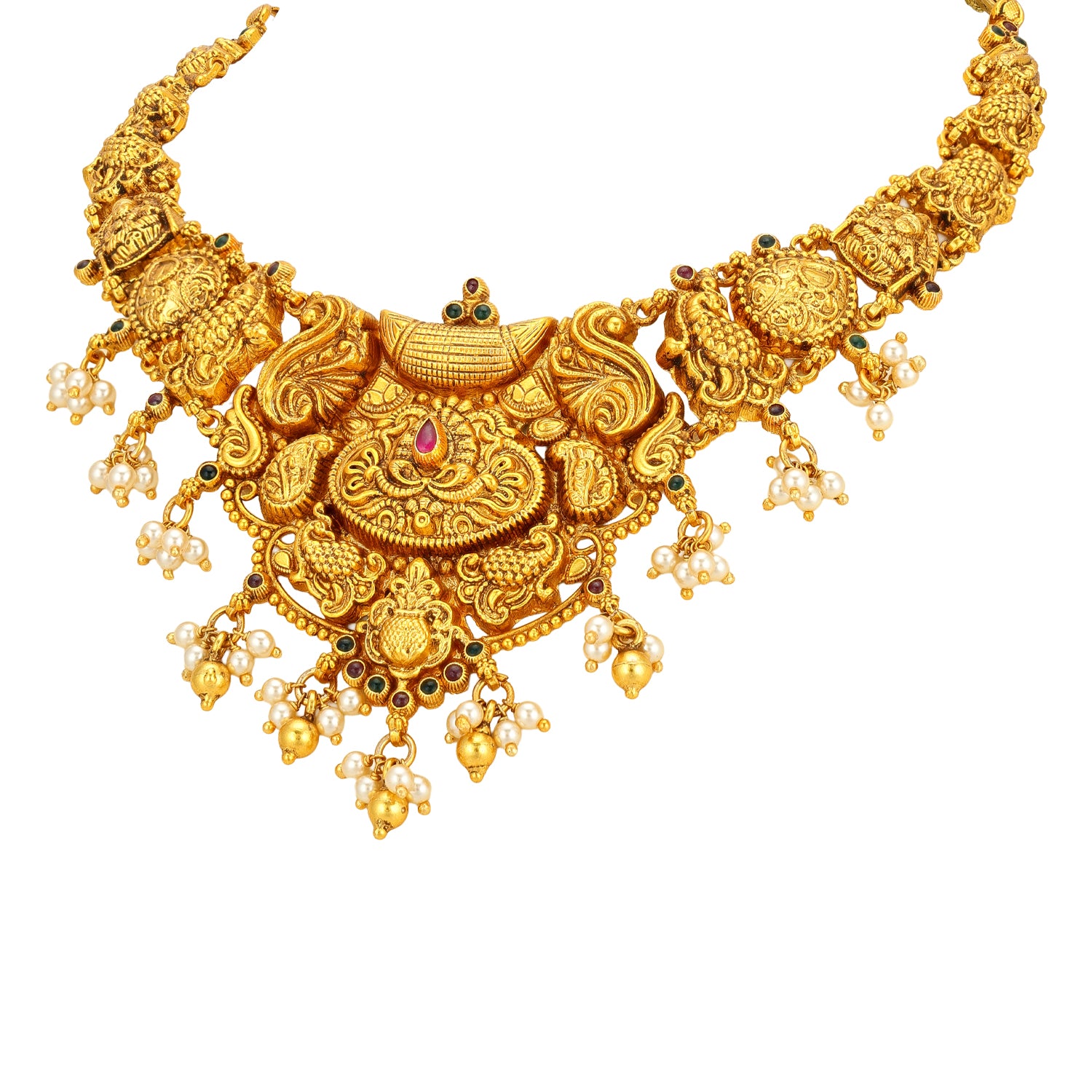 Heritage Peacock Paisley Motif 925 Sterling Silver Pearl Drop Necklace for Women