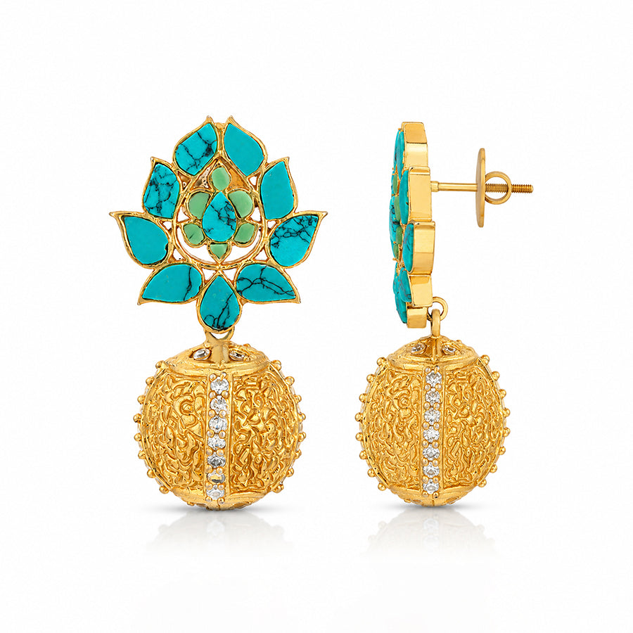 Heritage Turquaoise Lotus Radiance 925 Sterling Silver Classic Earrings