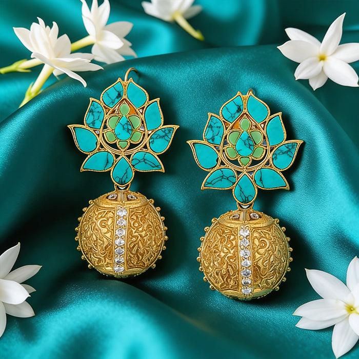 Heritage Turquaoise Lotus Radiance 925 Sterling Silver Classic Earrings