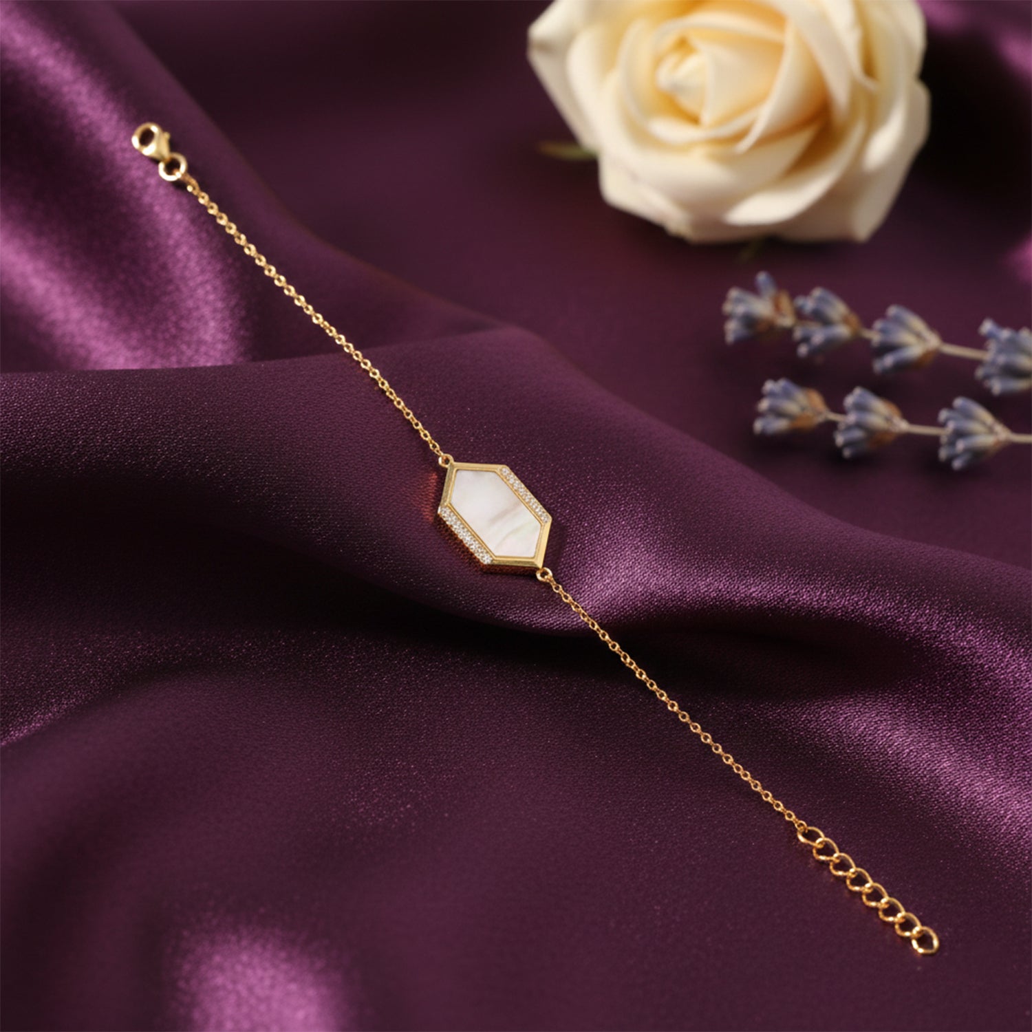 Hexagon Centre Gold Finish Silver Bracelet