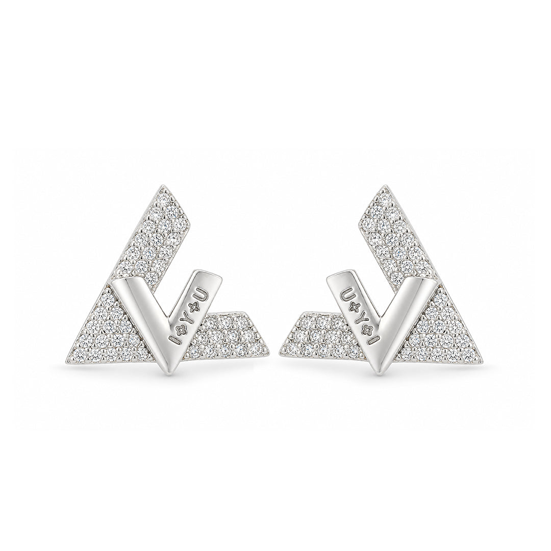 I Love You V Shape Silver Stud Earrings