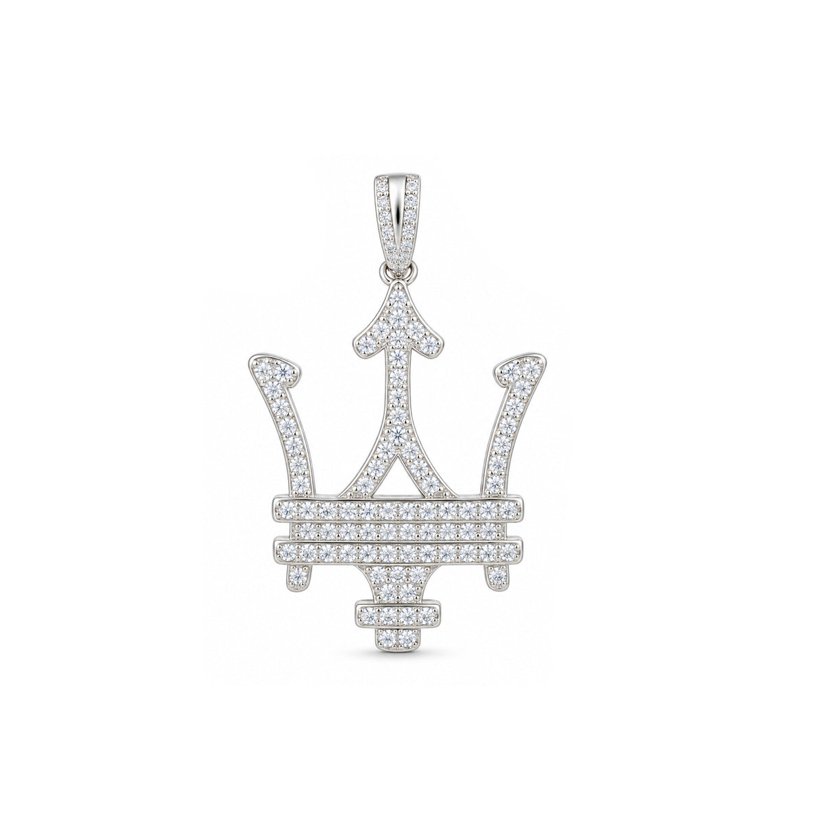 Iced Trident Emblem Sterling Silver Pendant