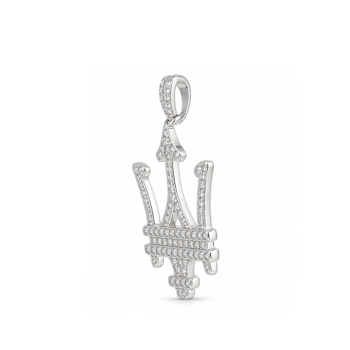 Iced Trident Emblem Sterling Silver Pendant