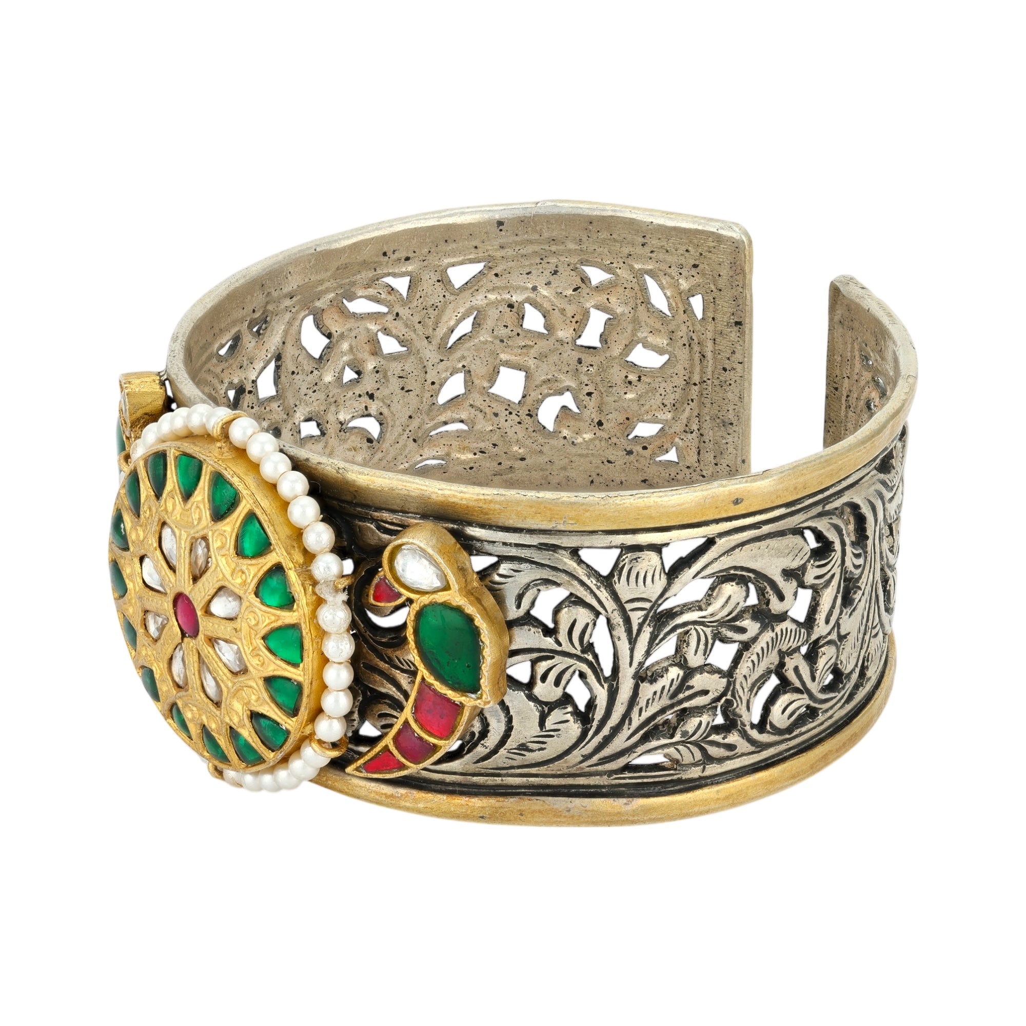 Intricate Floral Circle 925 Sterling Silver Kada for Women