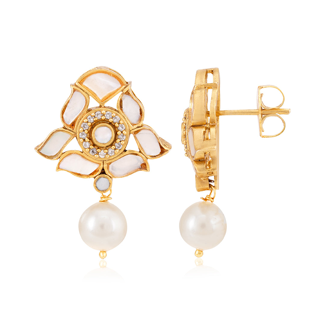 Ivory Bloom Kundan 925 Sterling Silver Earrings for Women