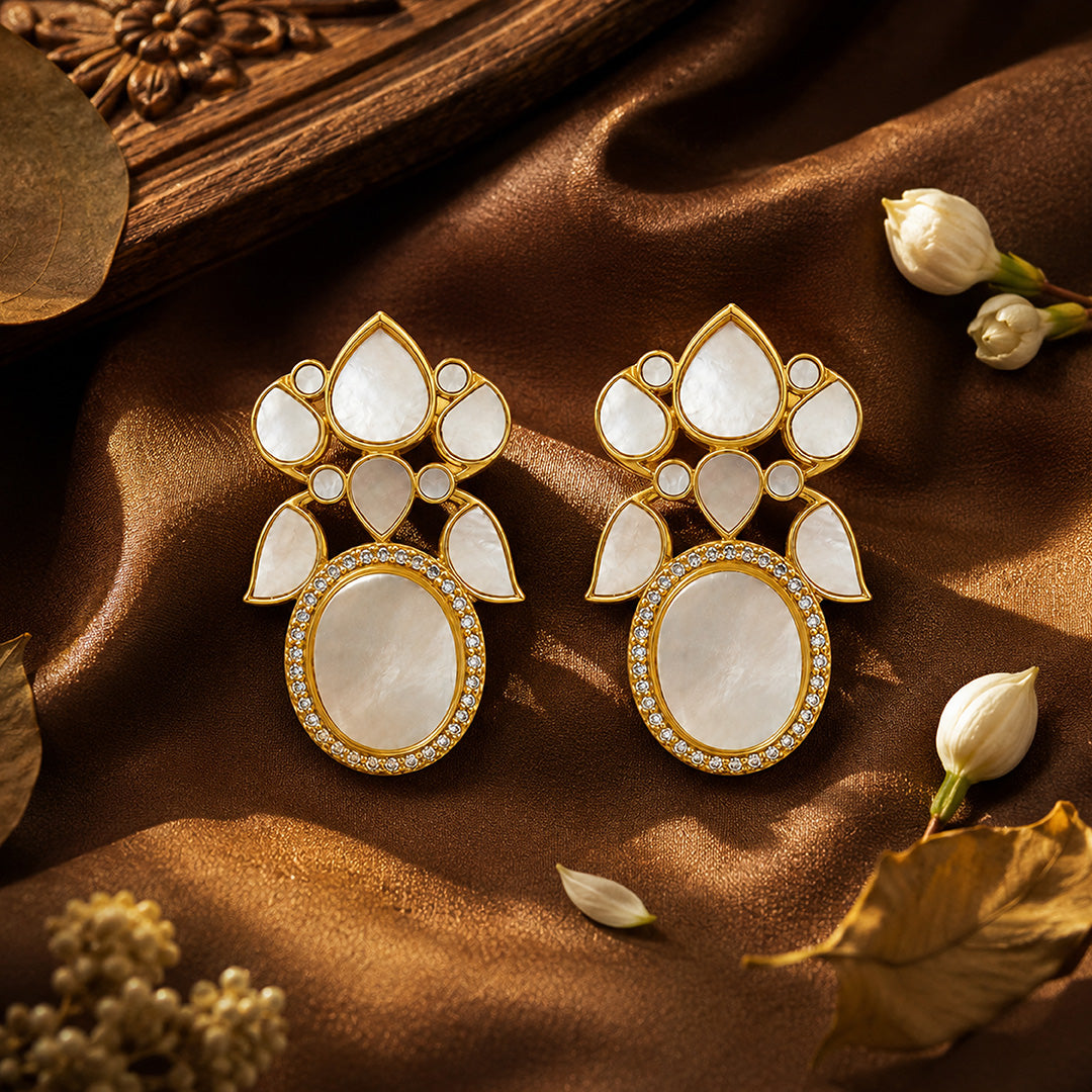 Ivory Lotus 925 Sterling Silver Floral Drop Earrings