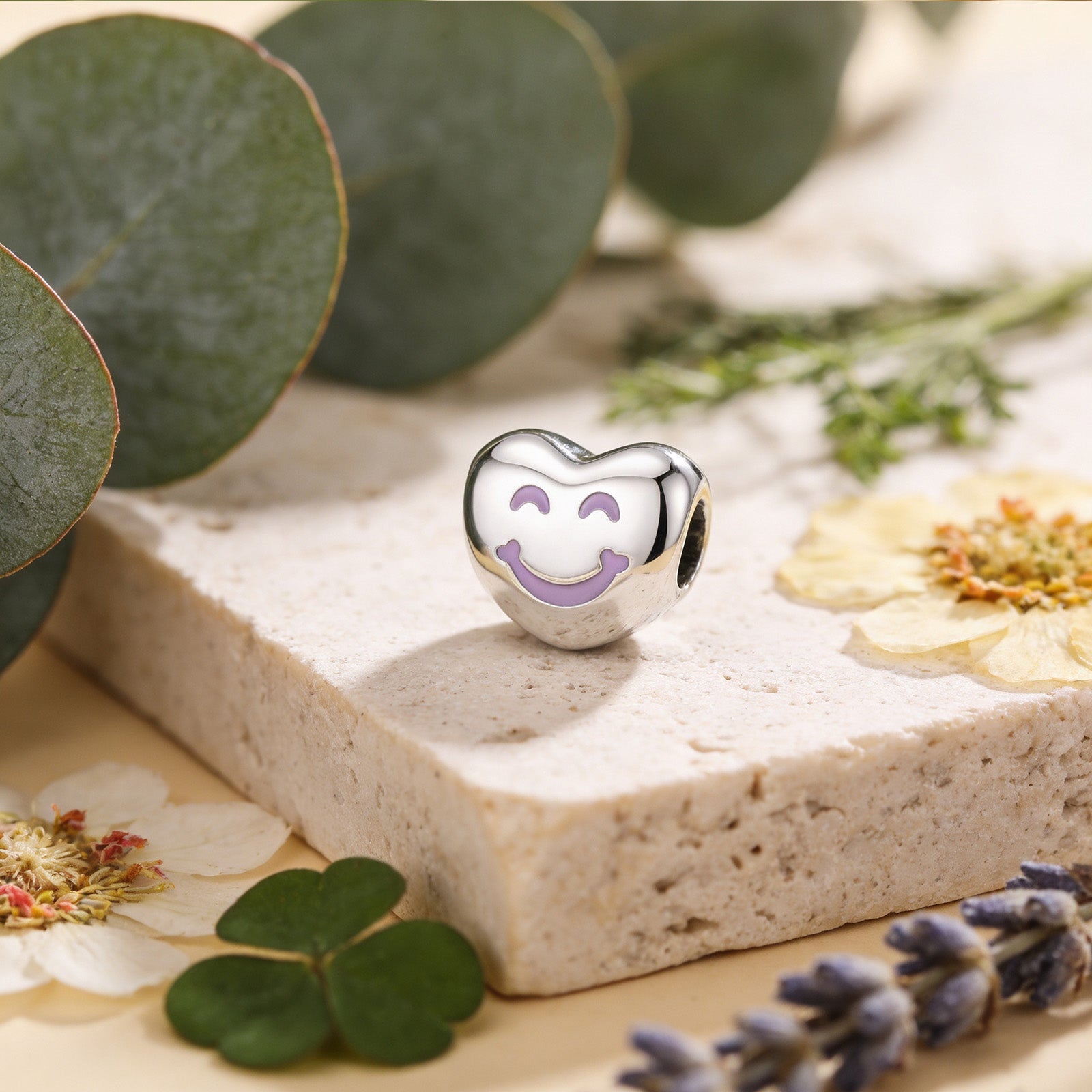 Joyful Smiley Heart 925 Sterling Silver Charms