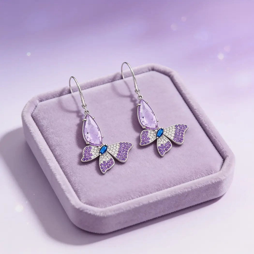 Lavender Butterfly Sparkle 925 Sterling Silver Fashion Earings