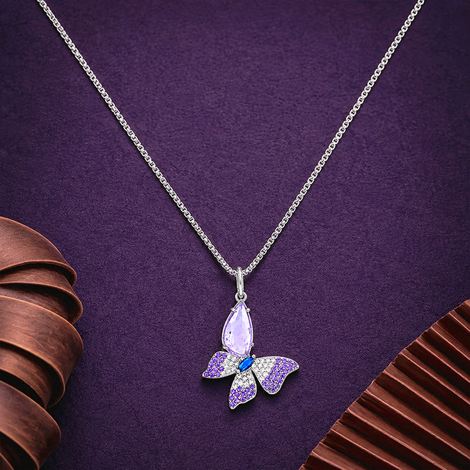 Lavender Butterfly Sparkle 925 Sterling Silver Fashion Earrings