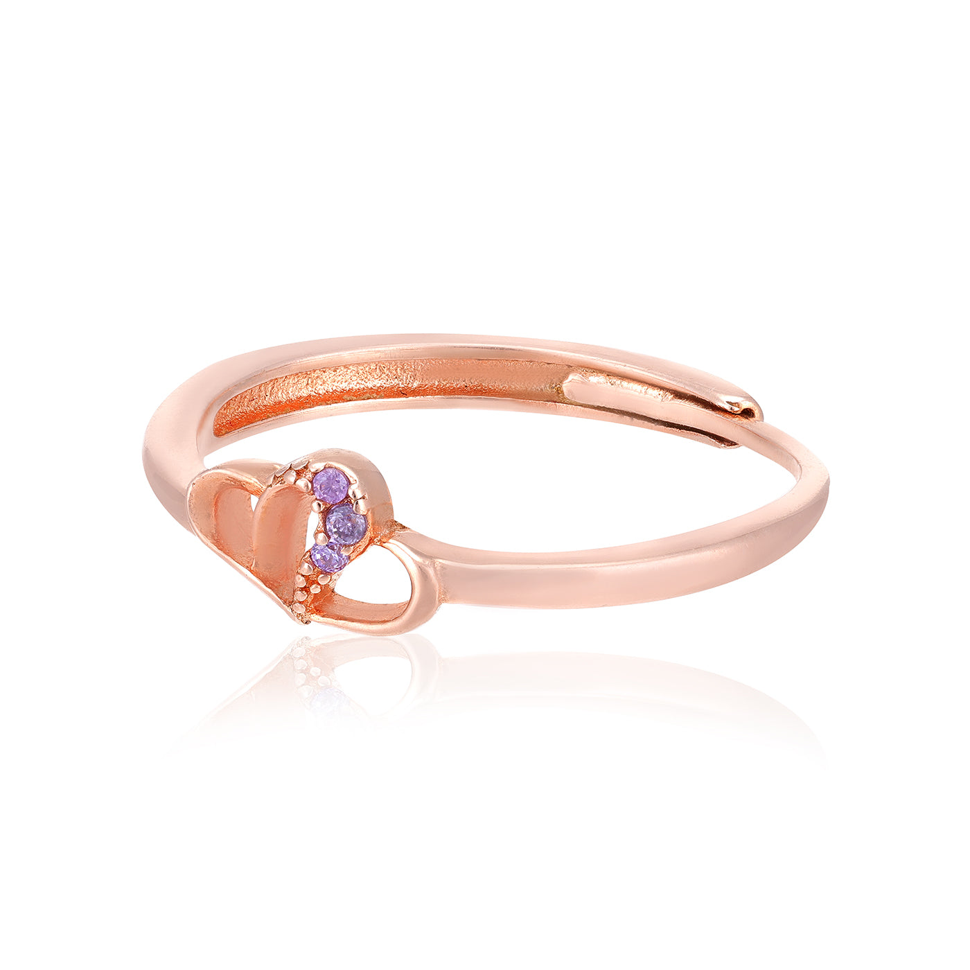 Layered Heart Rose Gold 925 Purple Stone Ring