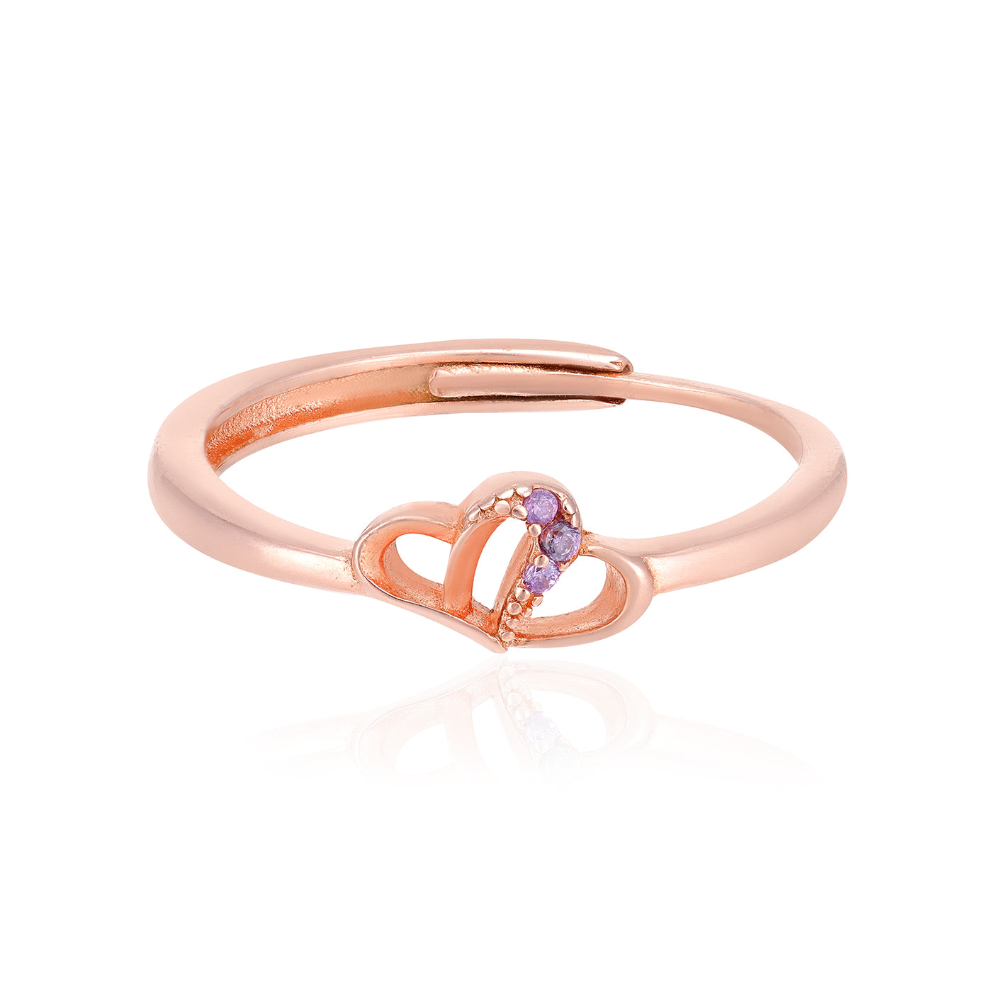 Layered Heart Rose Gold Plated Purple Stone Ring