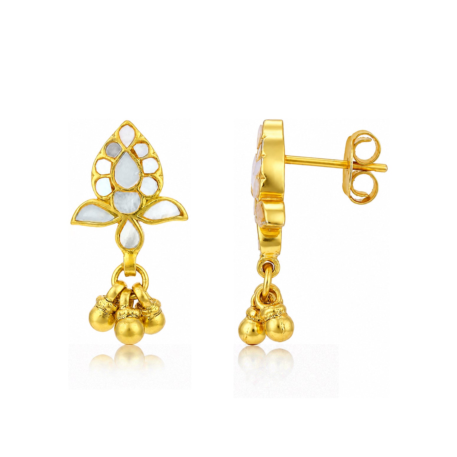 Lotus Ghungroo 925 Sterling Silver Golden Drop Earrings