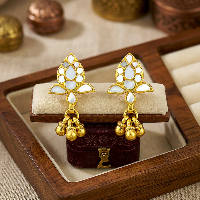 Lotus Ghungroo 925 Sterling Silver Golden Drop Earrings