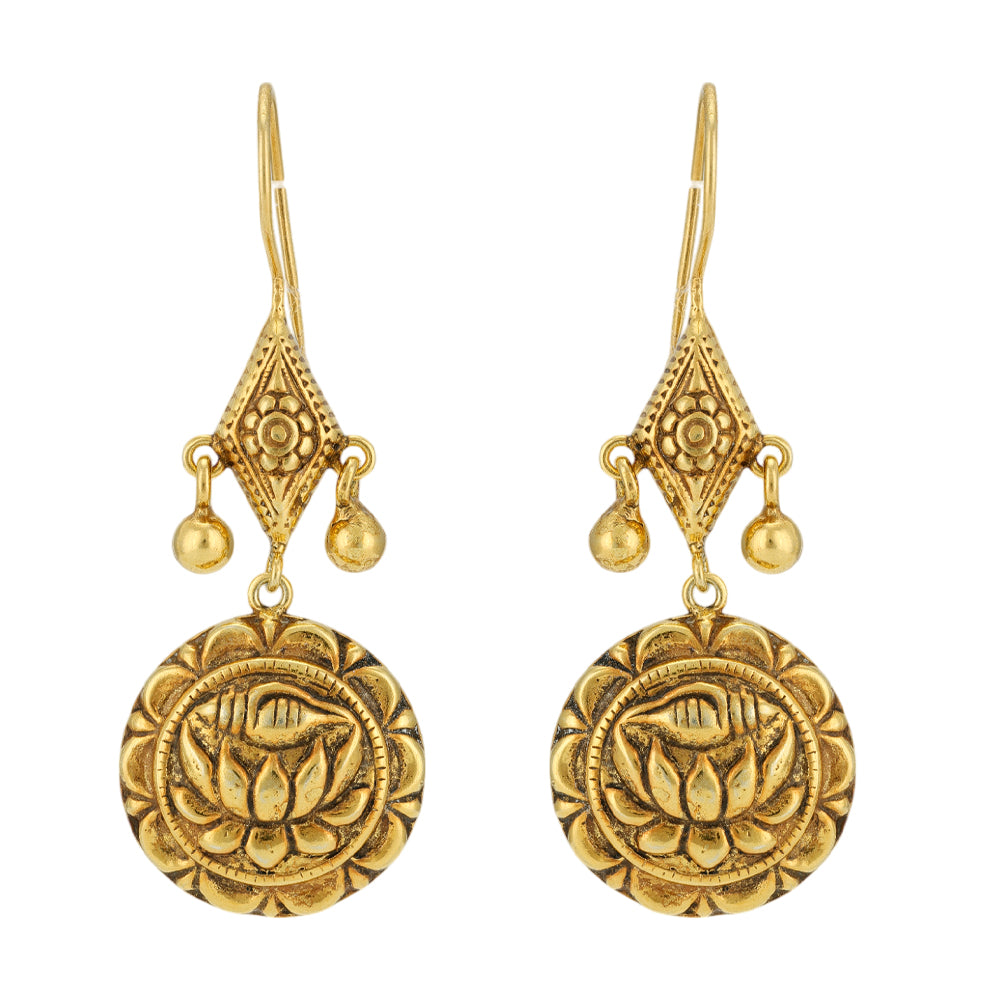 Lotus Shell Drop 925 Gold Plated Diamond Shaped Earrings
