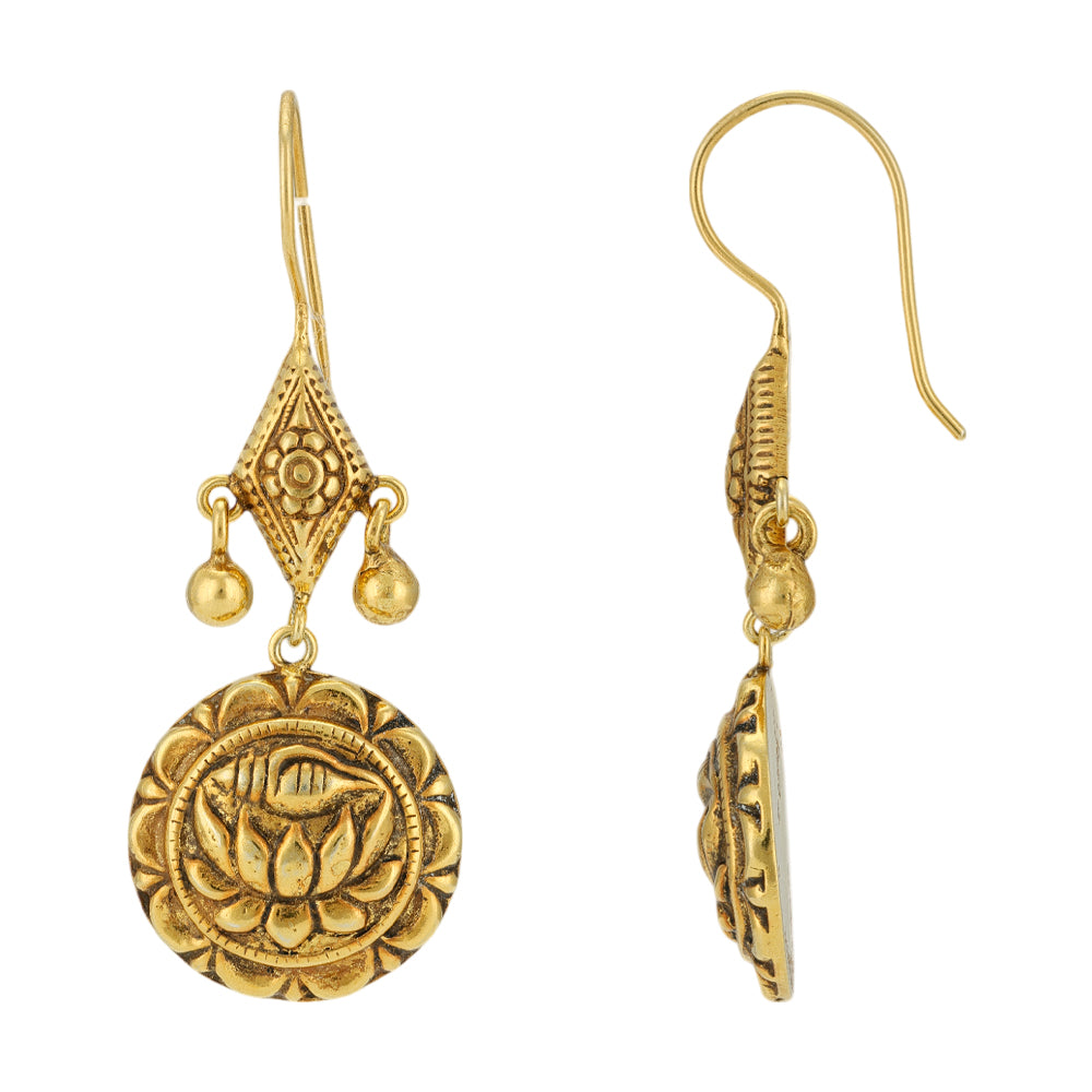 Lotus Shell Drop 925 Gold Plated Diamond Shaped Earrings