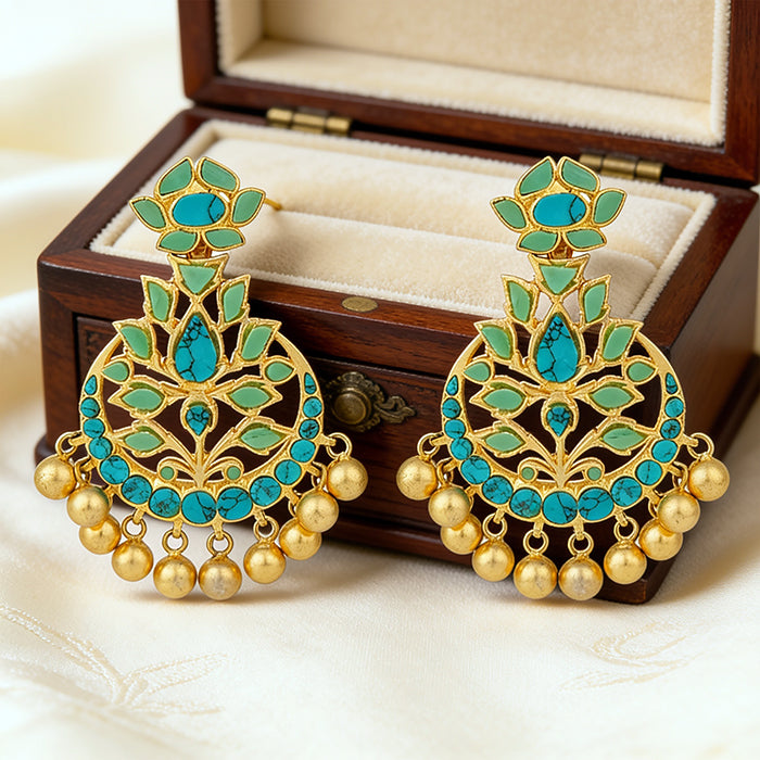 Lotus Turquoise 925 Sterling Silver Golden Drop Earring