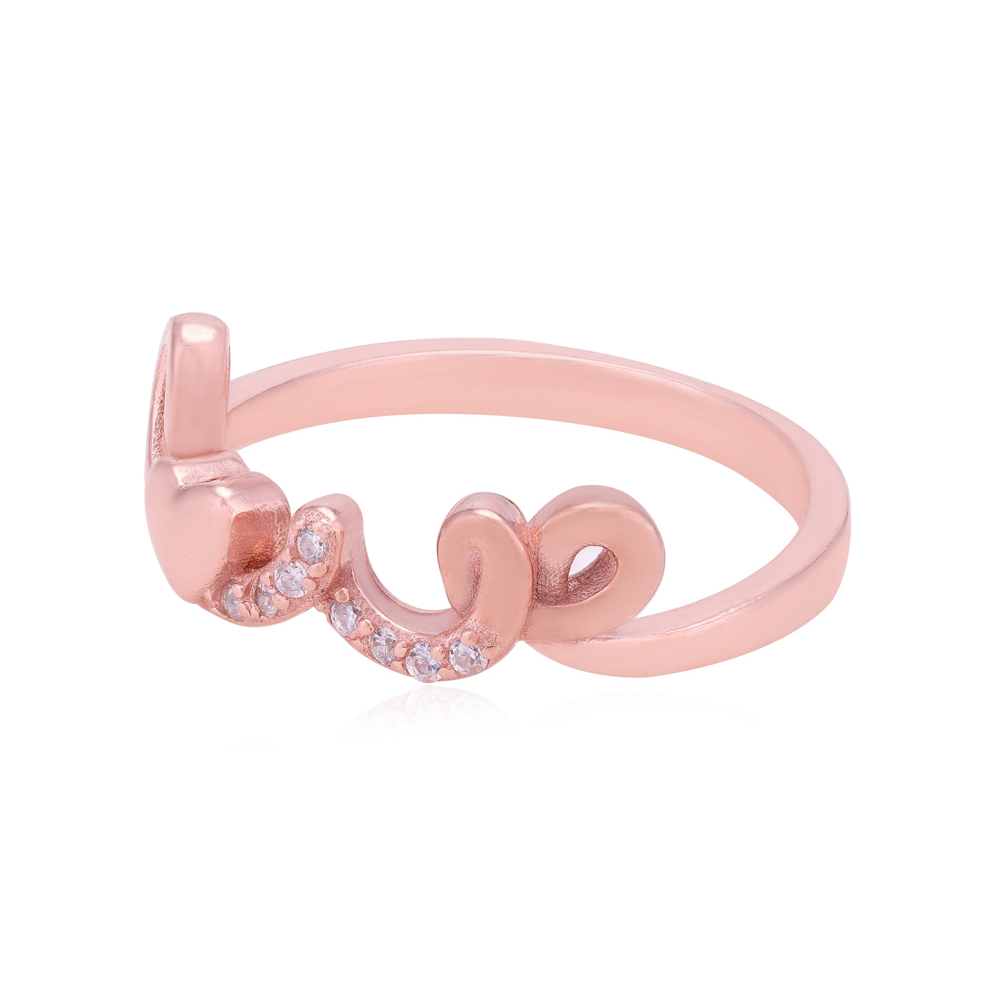 Love Engraved Heart Deatiling 925 Rose Gold Plated Rings