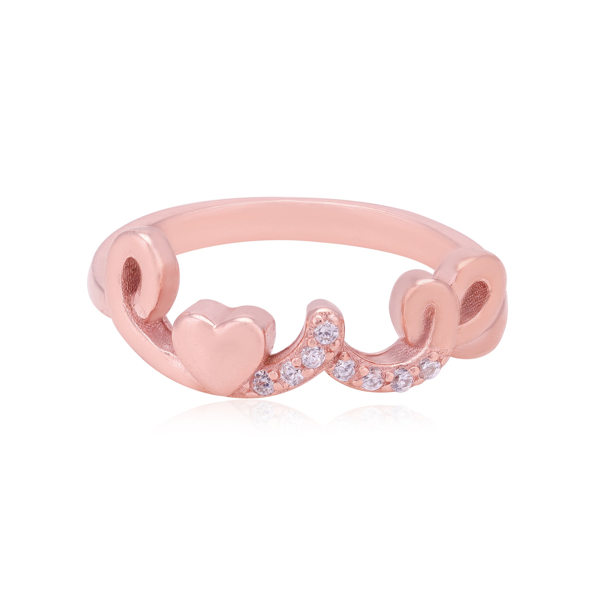 Love Engraved Heart Deatiling 925 Rose Gold Plated Rings