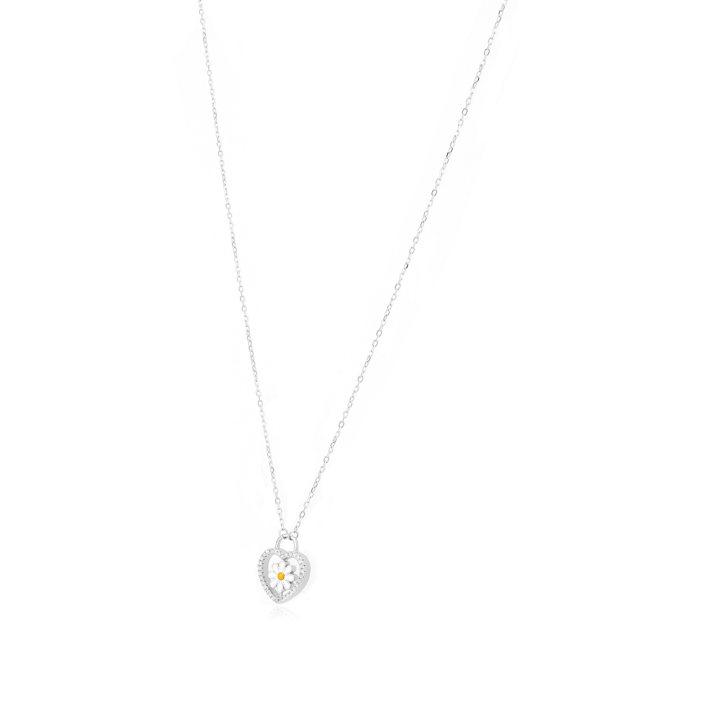 Love Heart Rhodium 925 Delicate Flower Chain Pendant