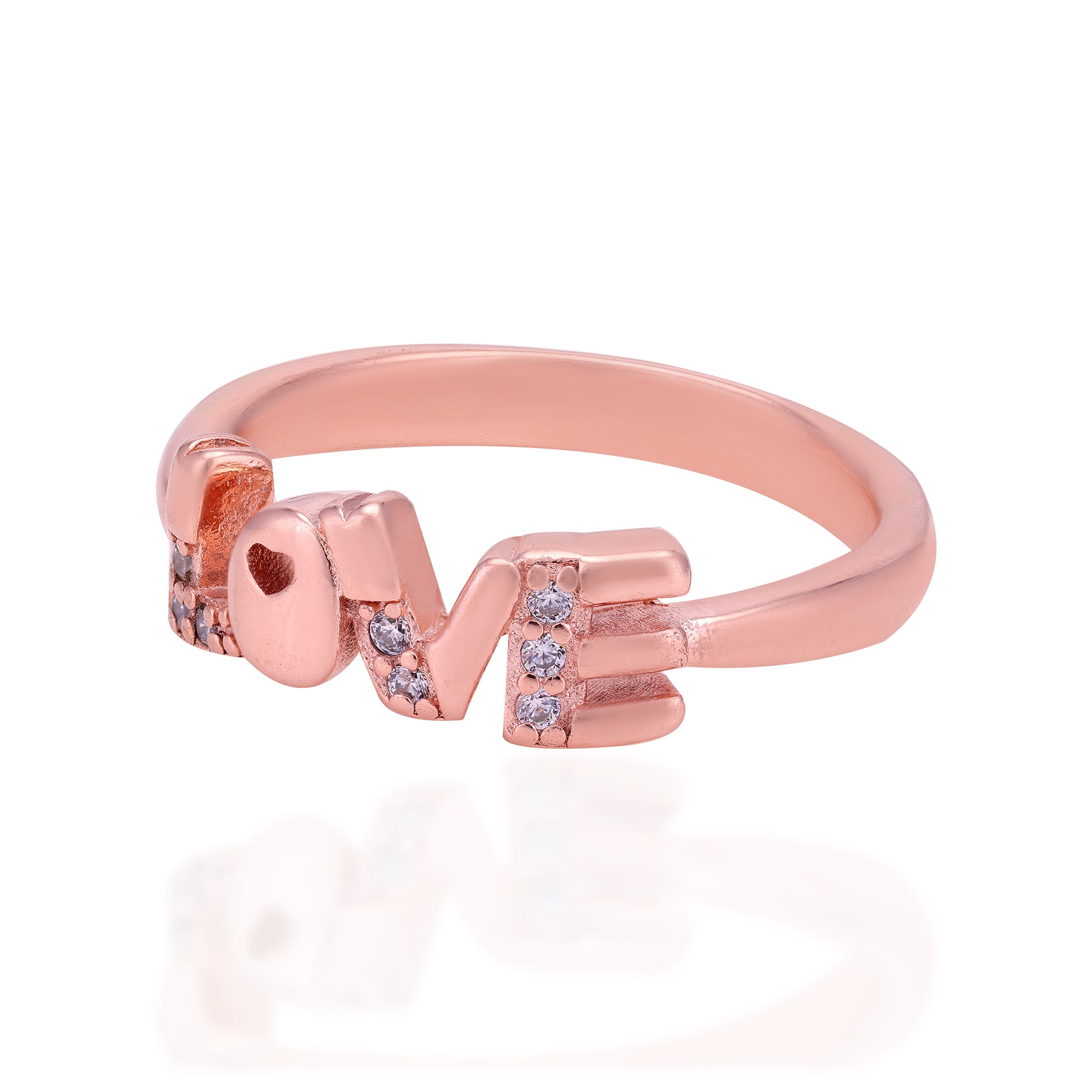 Love Inscription Rose Gold Plated 925 Stone Embellished Rings