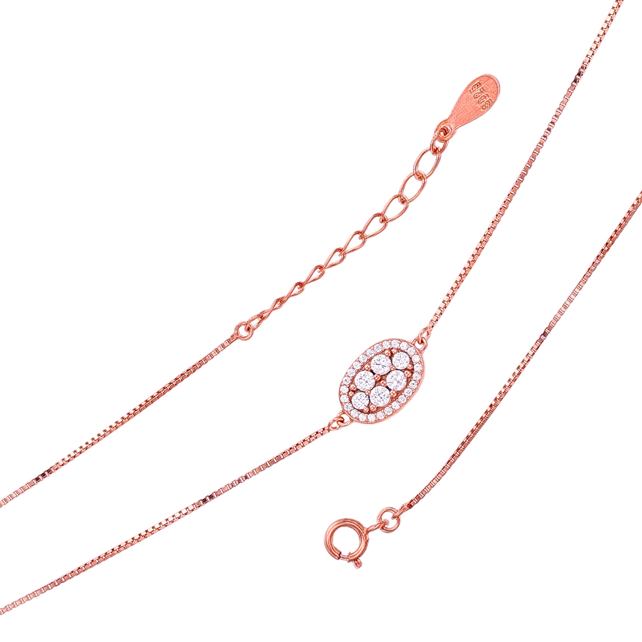 Luminous Oval Rose Gold Charm 925 Sterling Silver Anklet for Women