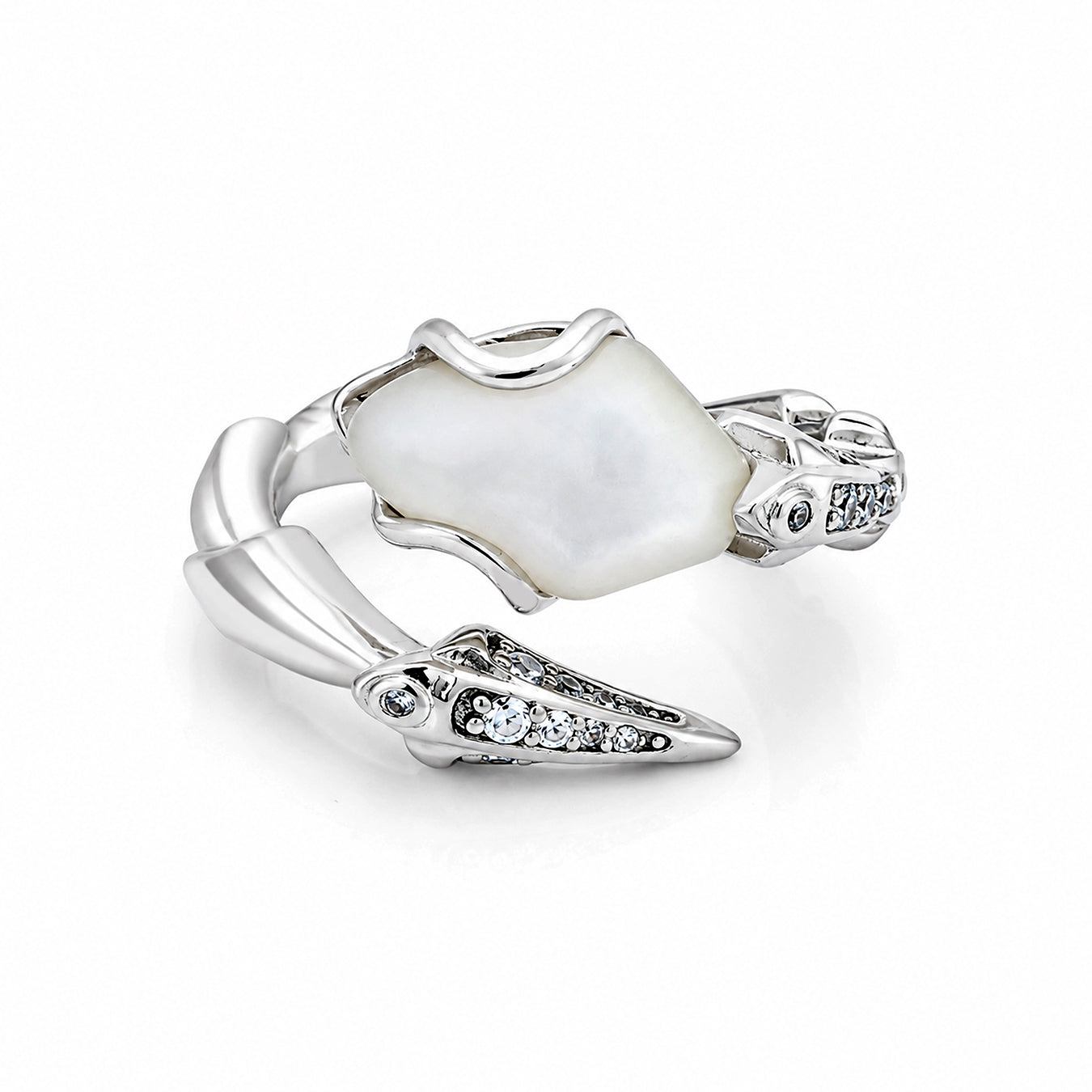 Luminous Pearl 925 Sterling Silver Sculpted Open Ring