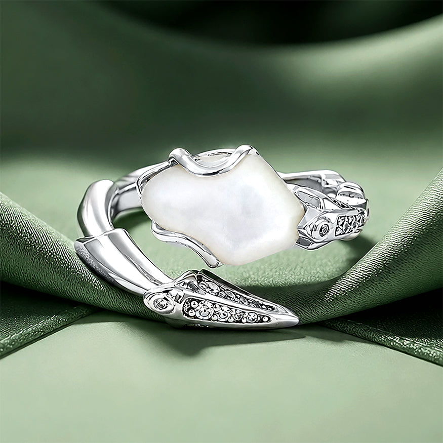 Luminous Pearl 925 Sterling Silver Sculpted Open Ring