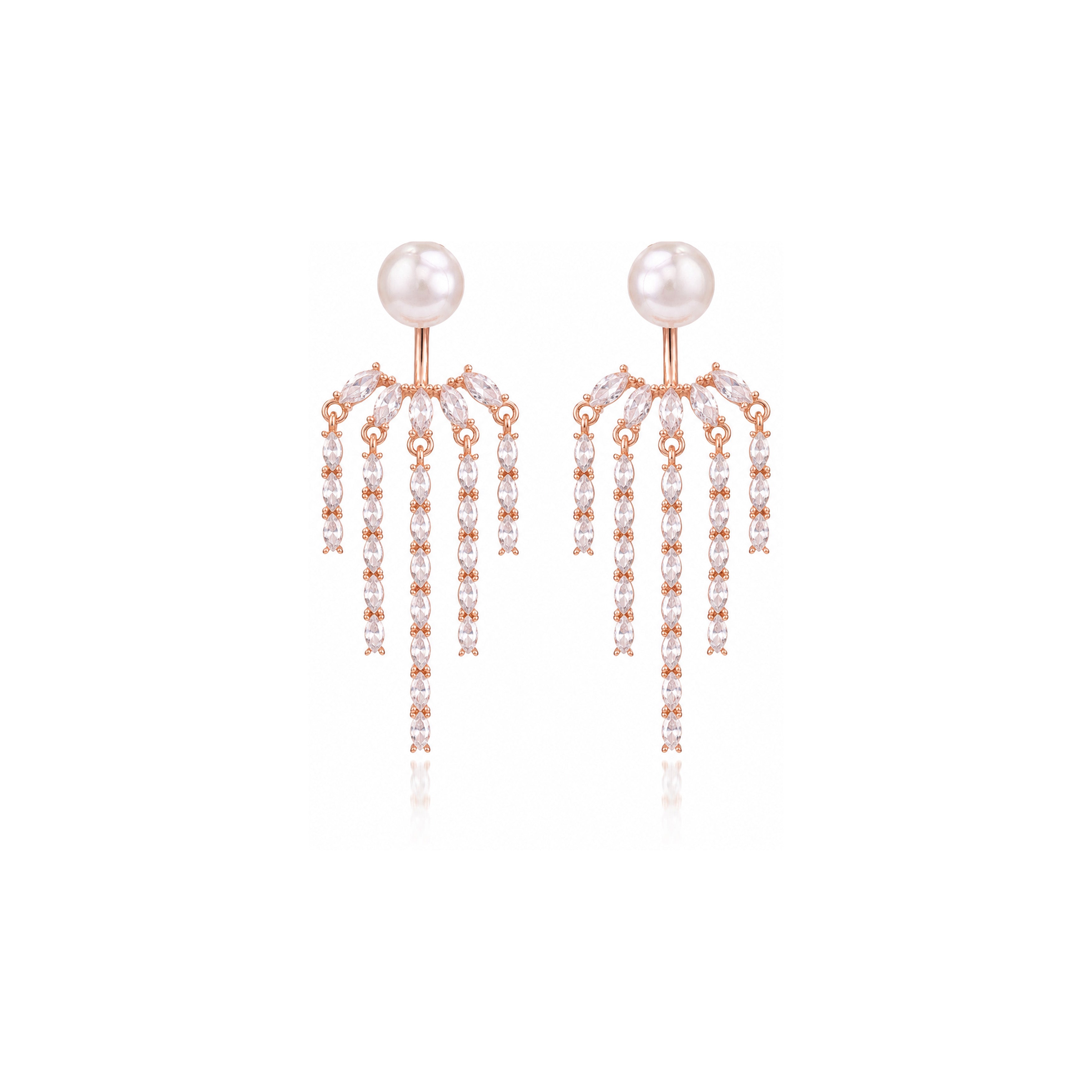 Luminous Pearl Crystal Waterfall Rose Gold Drop Earring