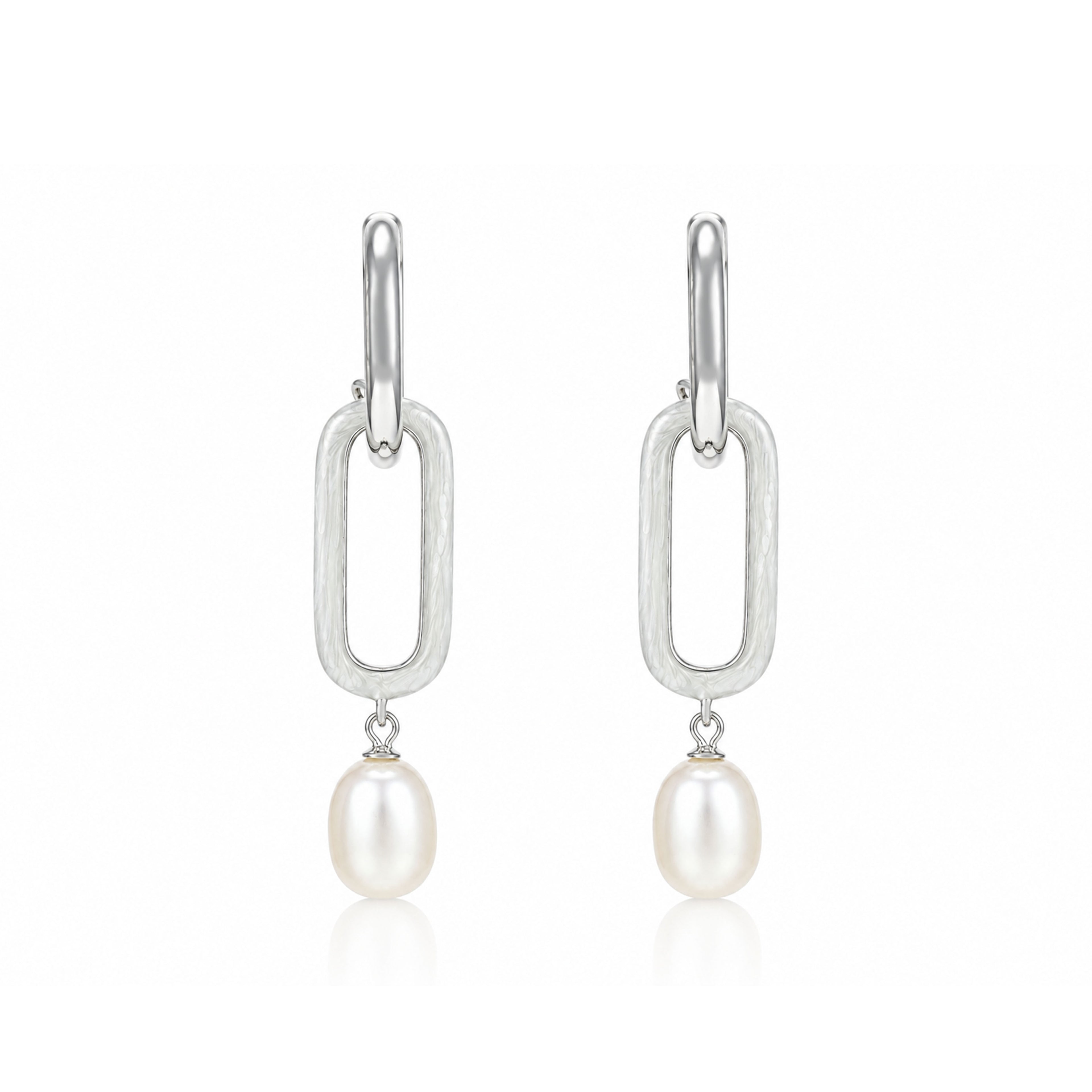 Luminous Pearl Link Silver Drop Earrings