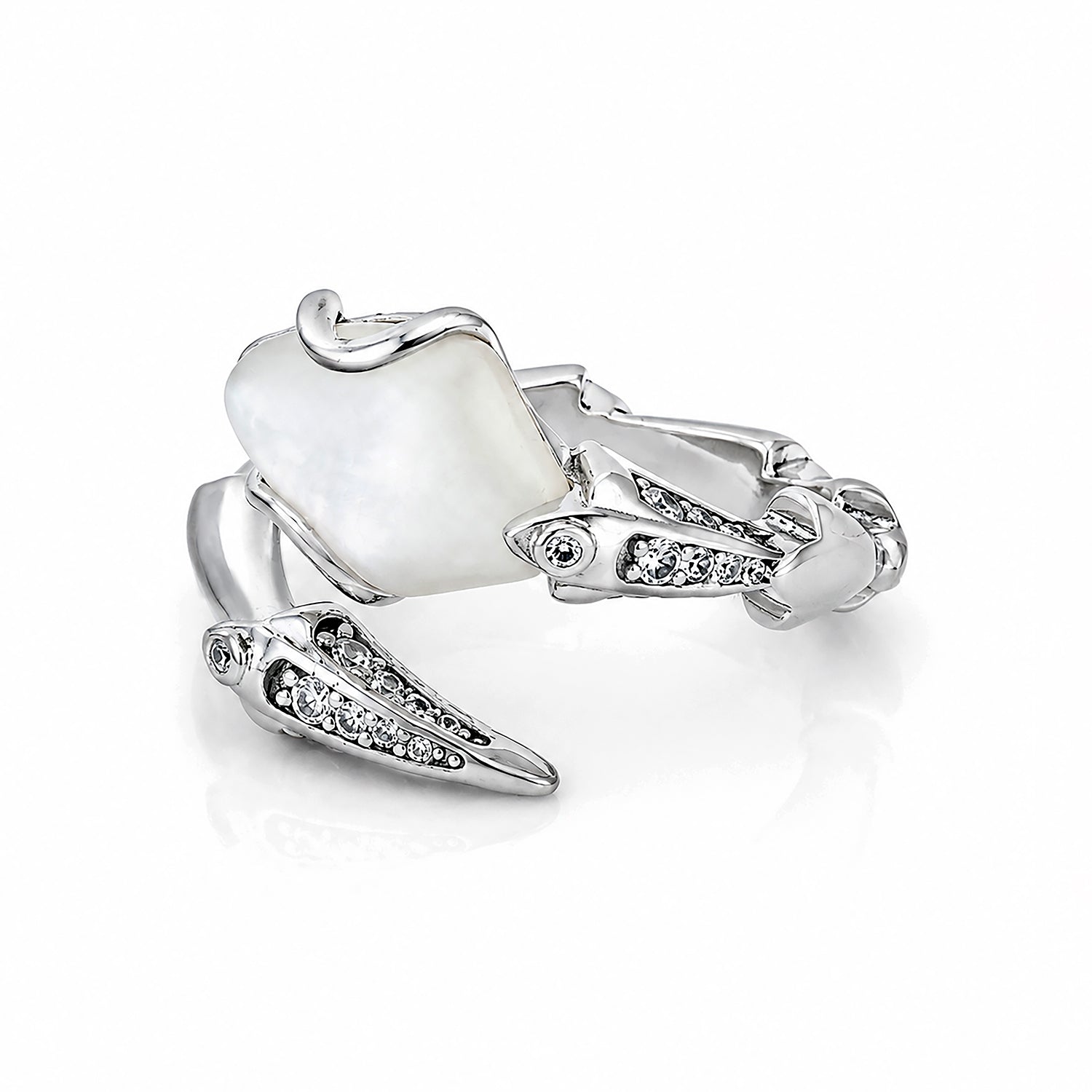 Luminous Pearl 925 Sterling Silver Sculpted Open Ring