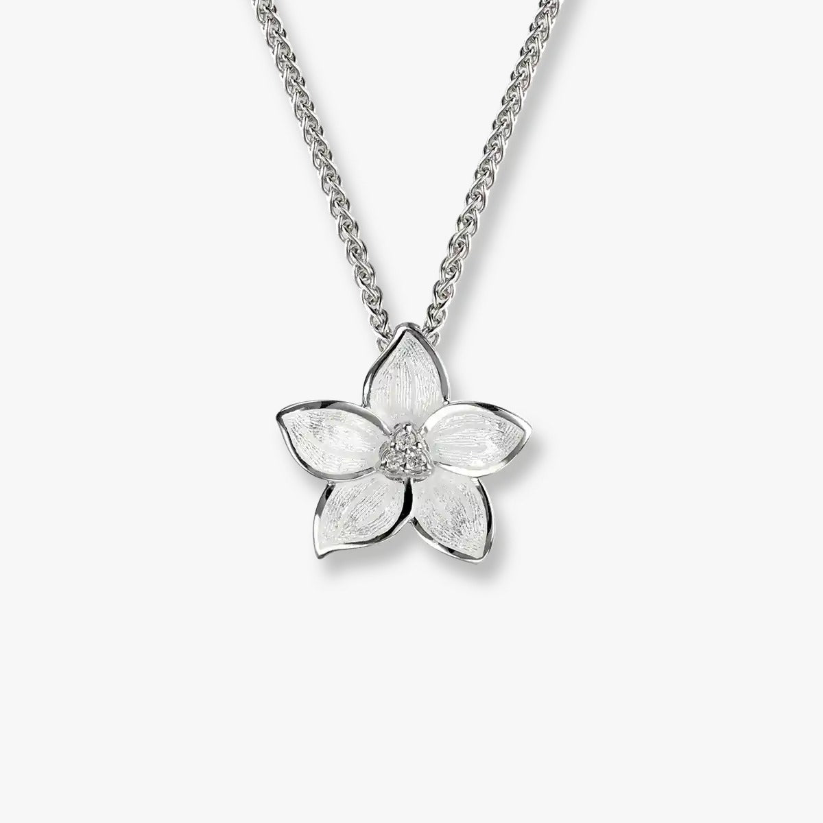 Luminous Rhodium  925 Ivory Flower Chain Pendants
